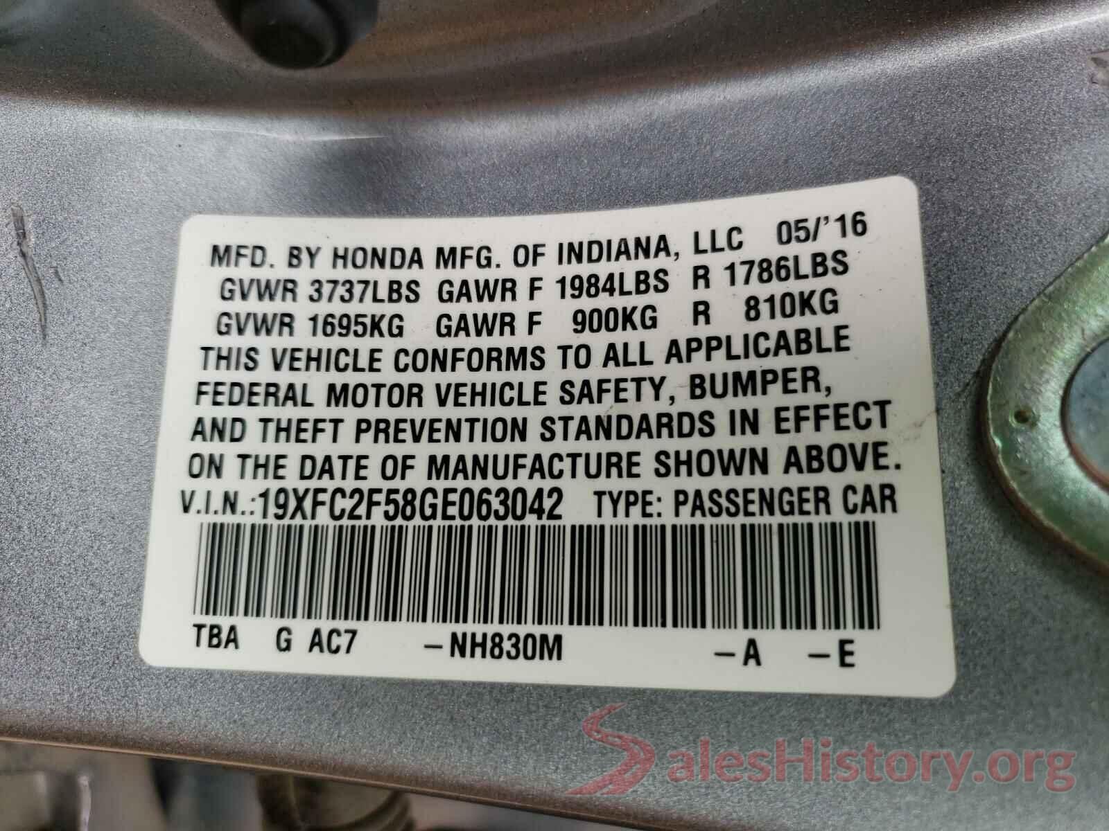 19XFC2F58GE063042 2016 HONDA CIVIC