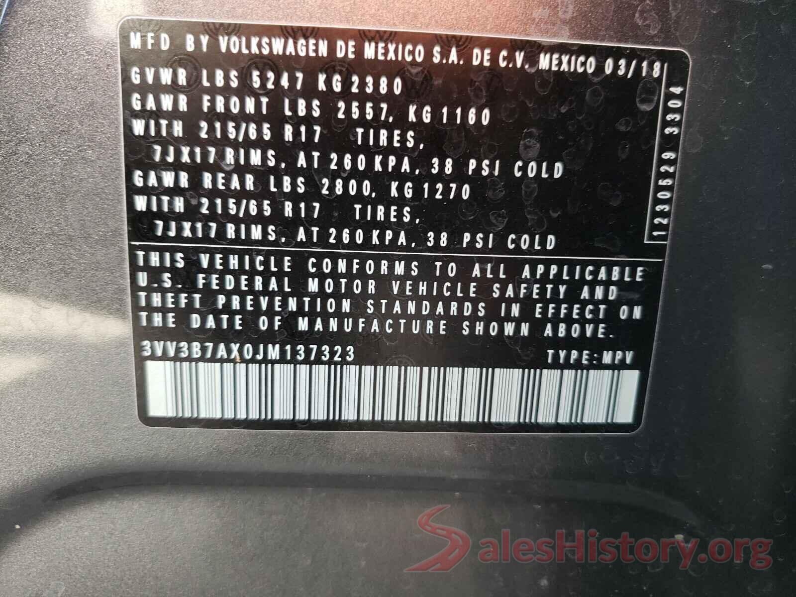 3VV3B7AX0JM137323 2018 VOLKSWAGEN TIGUAN