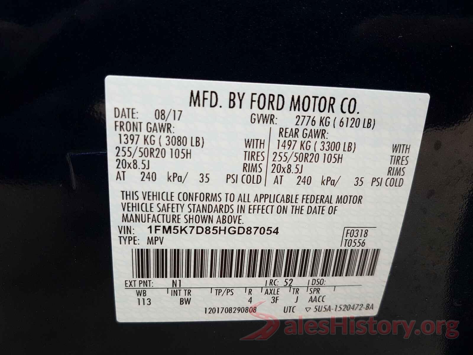 1FM5K7D85HGD87054 2017 FORD EXPLORER