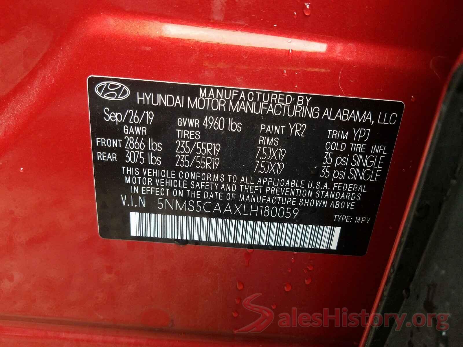 5NMS5CAAXLH180059 2020 HYUNDAI SANTA FE