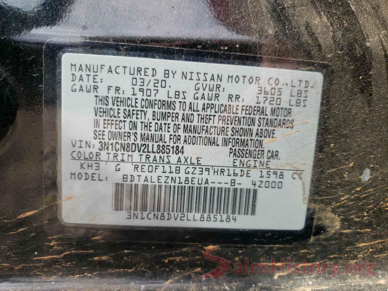 3N1CN8DV2LL885184 2020 NISSAN VERSA