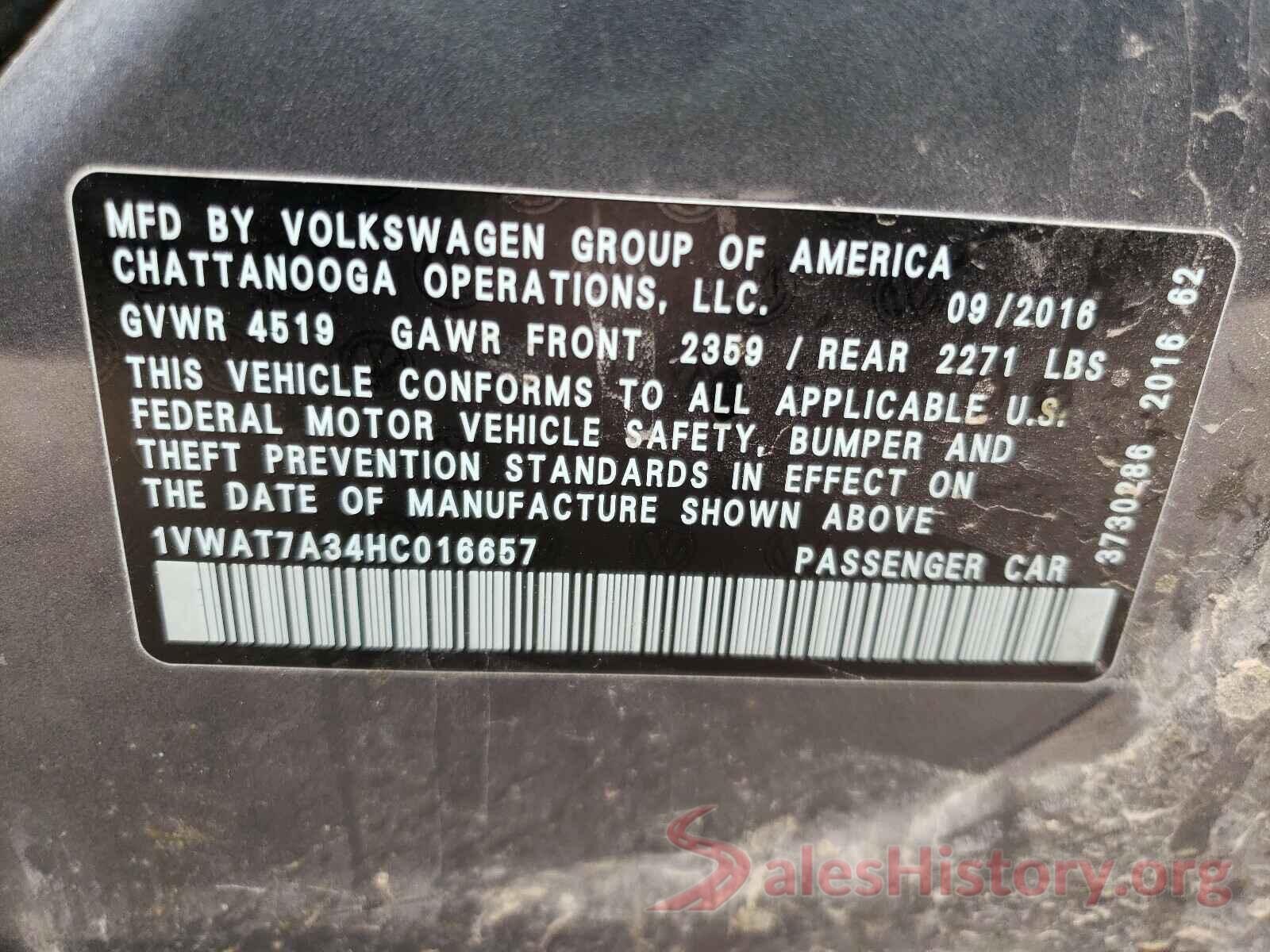 1VWAT7A34HC016657 2017 VOLKSWAGEN PASSAT