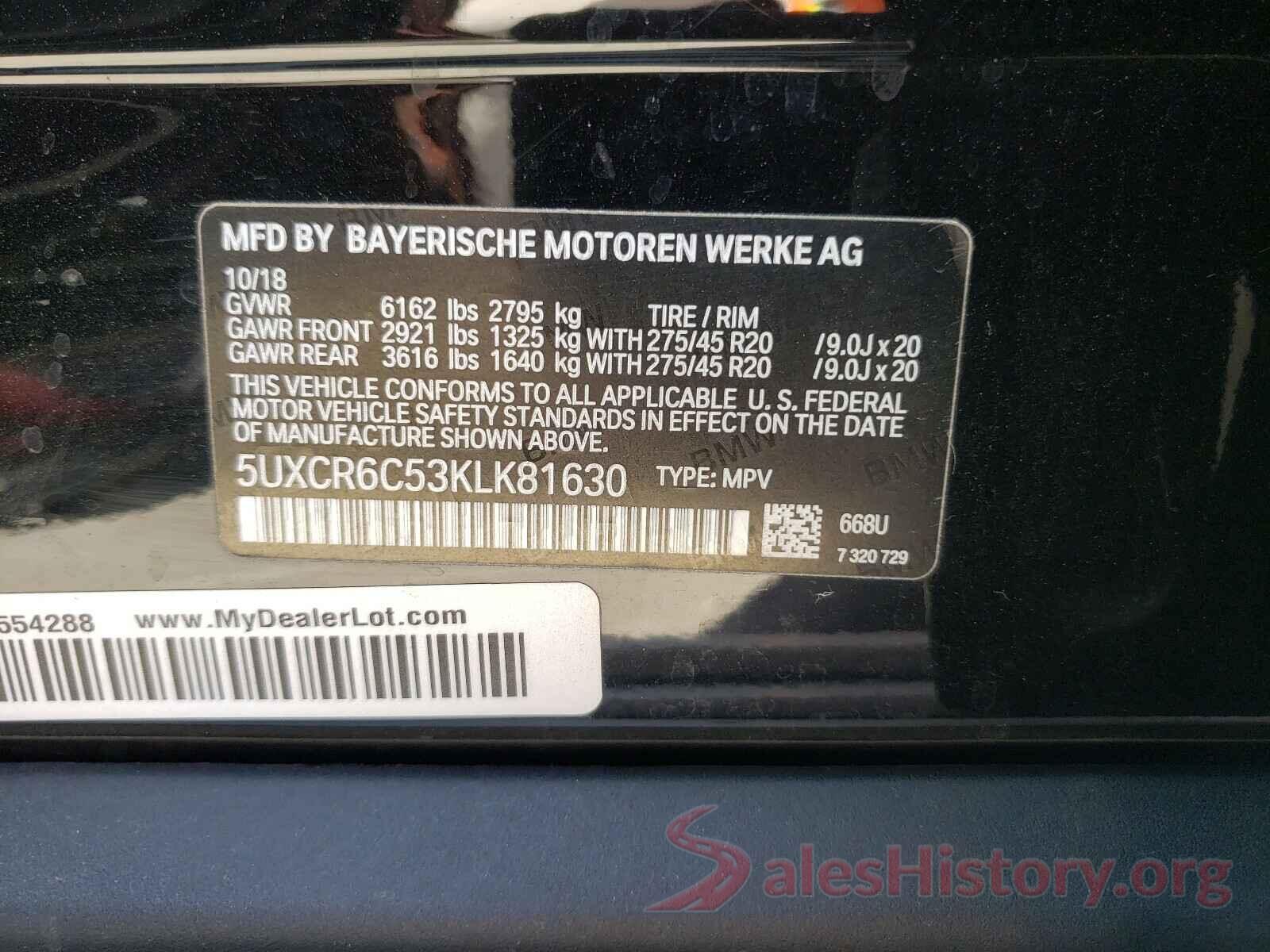 5UXCR6C53KLK81630 2019 BMW X5