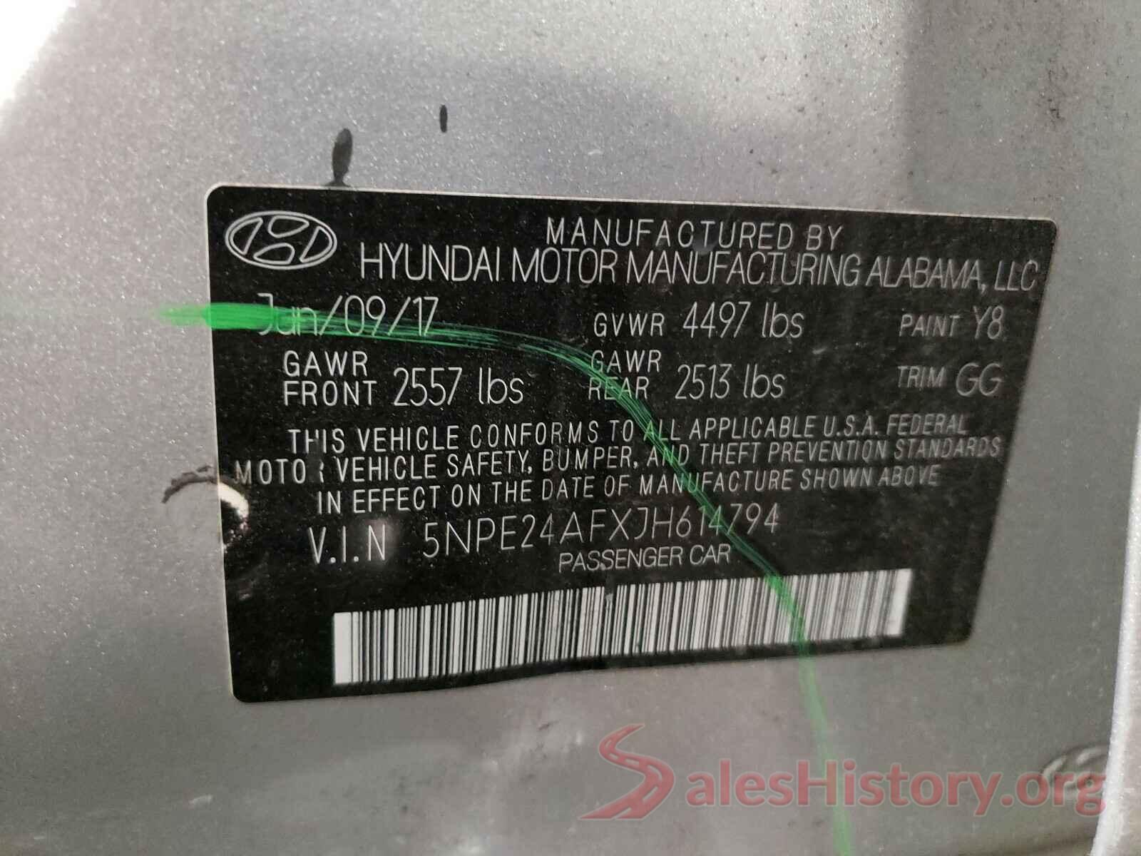 5NPE24AFXJH614794 2018 HYUNDAI SONATA