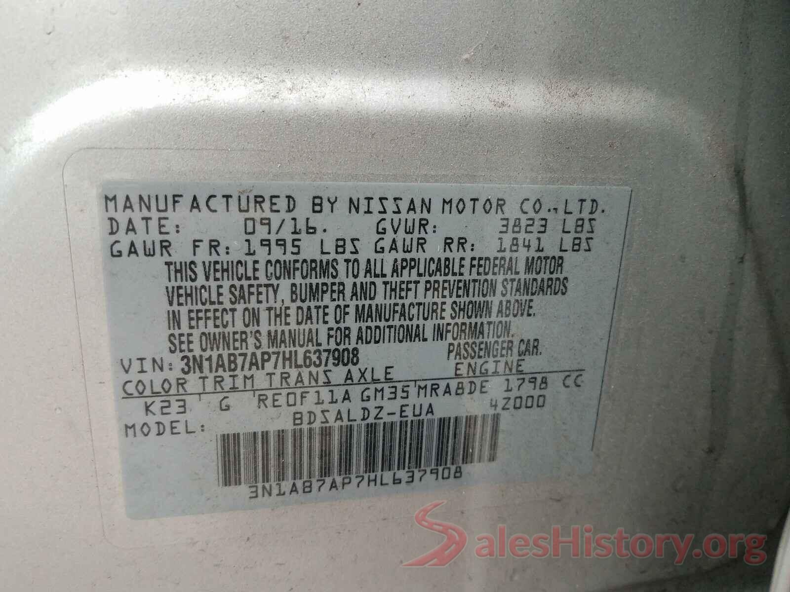 3N1AB7AP7HL637908 2017 NISSAN SENTRA