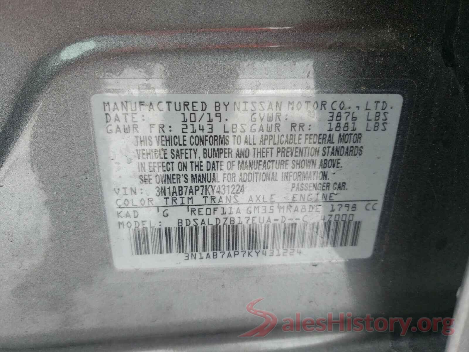 3N1AB7AP7KY431224 2019 NISSAN SENTRA