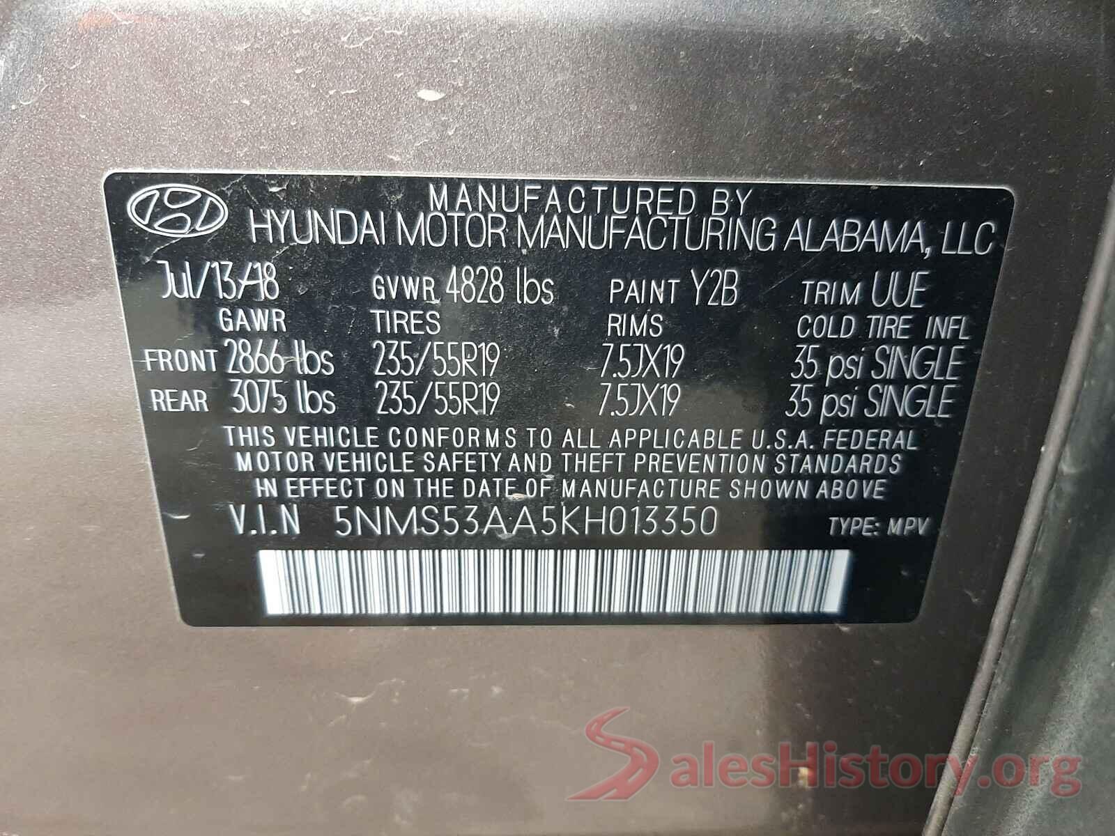 5NMS53AA5KH013350 2019 HYUNDAI SANTA FE