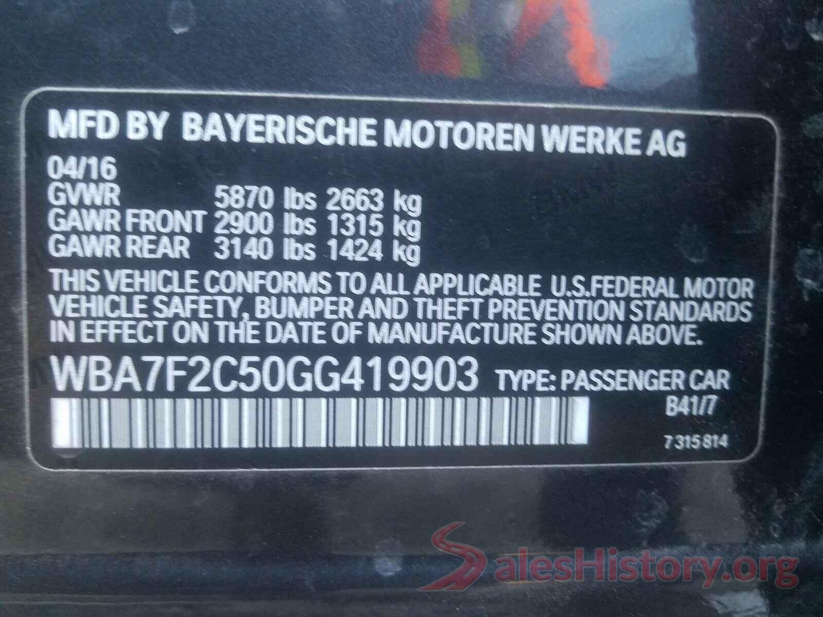 WBA7F2C50GG419903 2016 BMW 7 SERIES