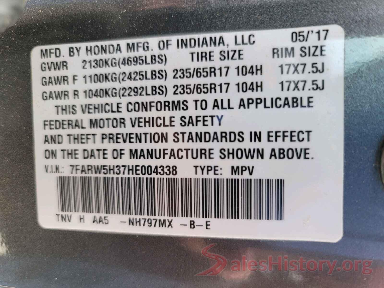 7FARW5H37HE004338 2017 HONDA CRV