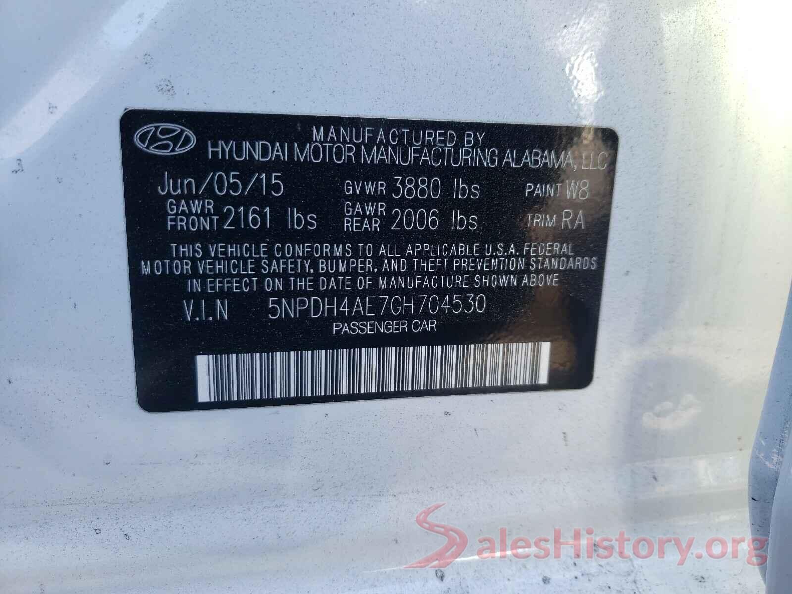 5NPDH4AE7GH704530 2016 HYUNDAI ELANTRA