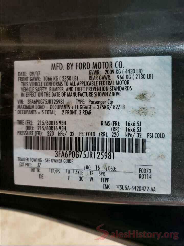 3FA6P0G75JR125981 2018 FORD FUSION