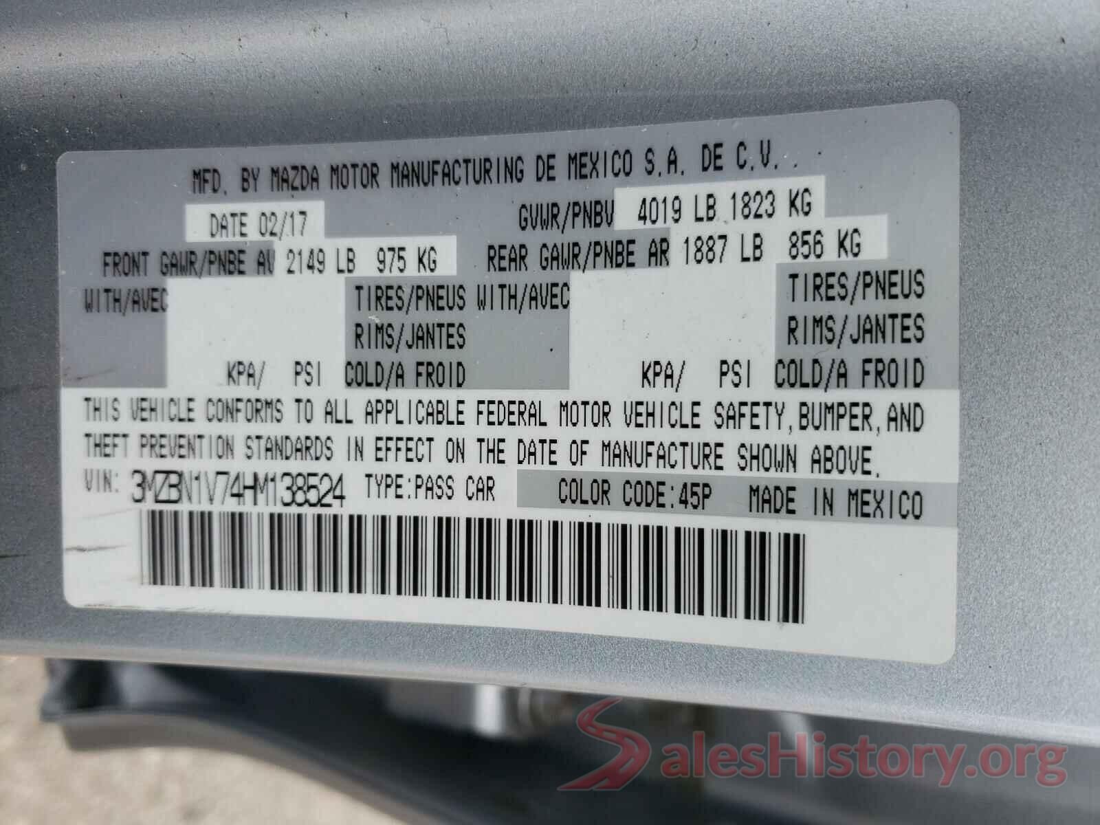 3MZBN1V74HM138524 2017 MAZDA 3