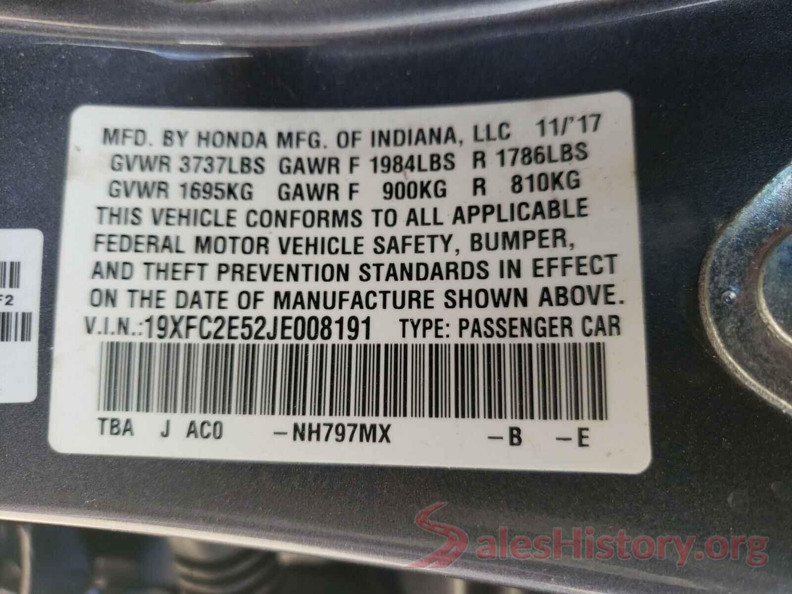 19XFC2E52JE008191 2018 HONDA CIVIC