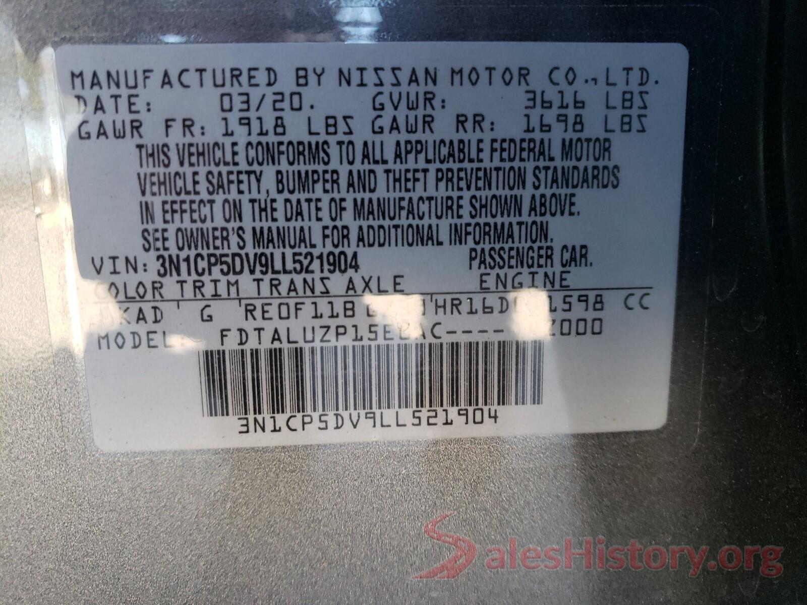 3N1CP5DV9LL521904 2020 NISSAN KICKS