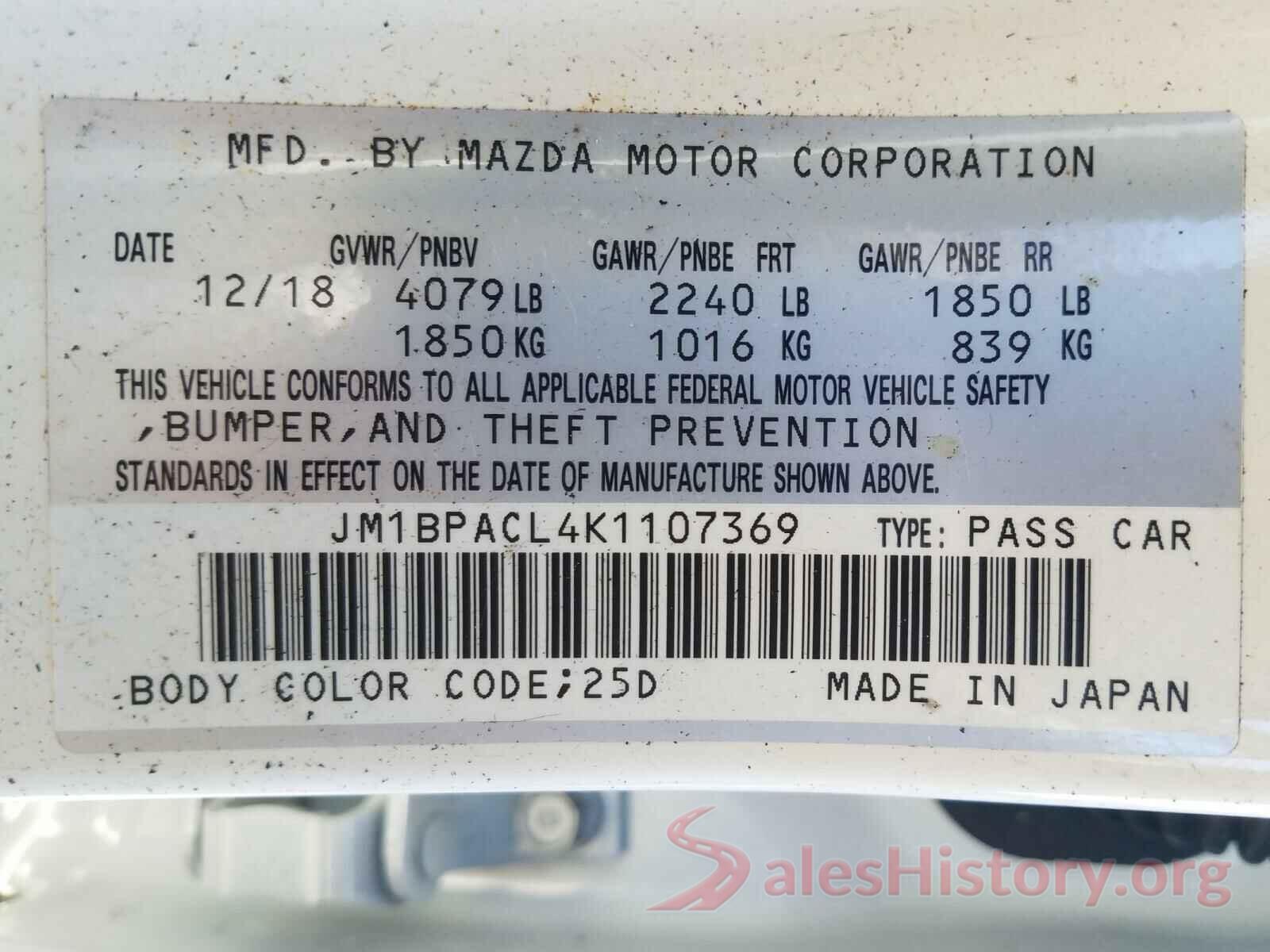 JM1BPACL4K1107369 2019 MAZDA 3