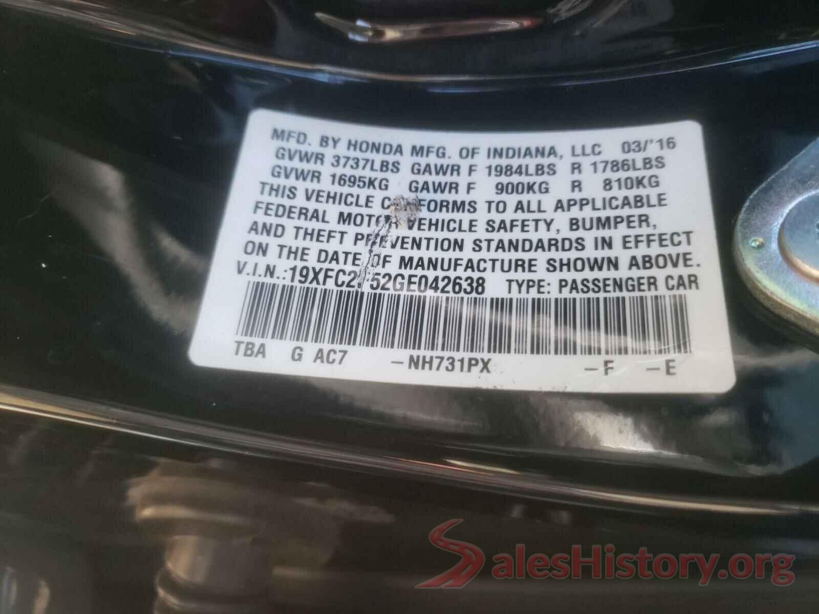 19XFC2F52GE042638 2016 HONDA CIVIC