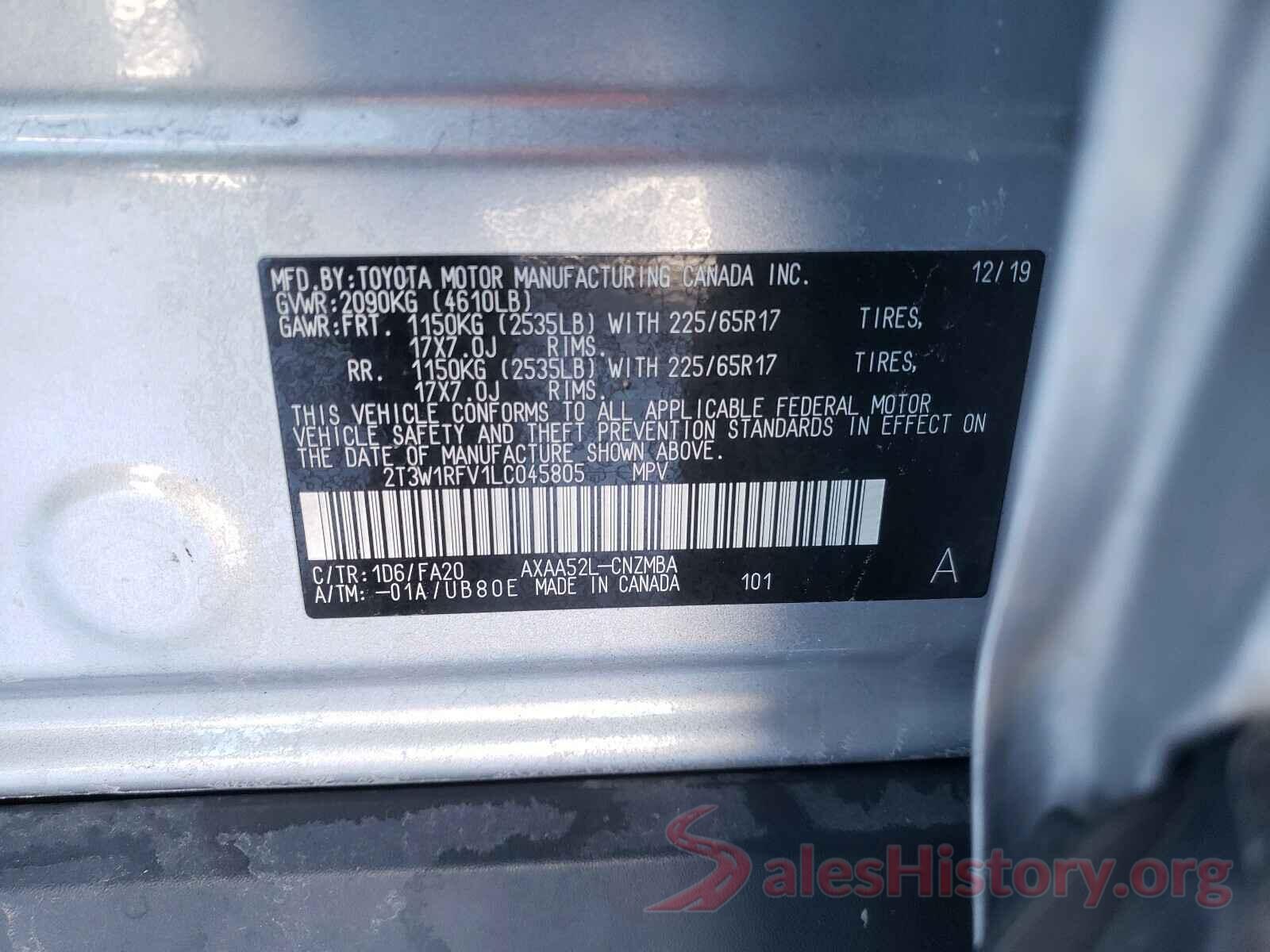 2T3W1RFV1LC045805 2020 TOYOTA RAV4