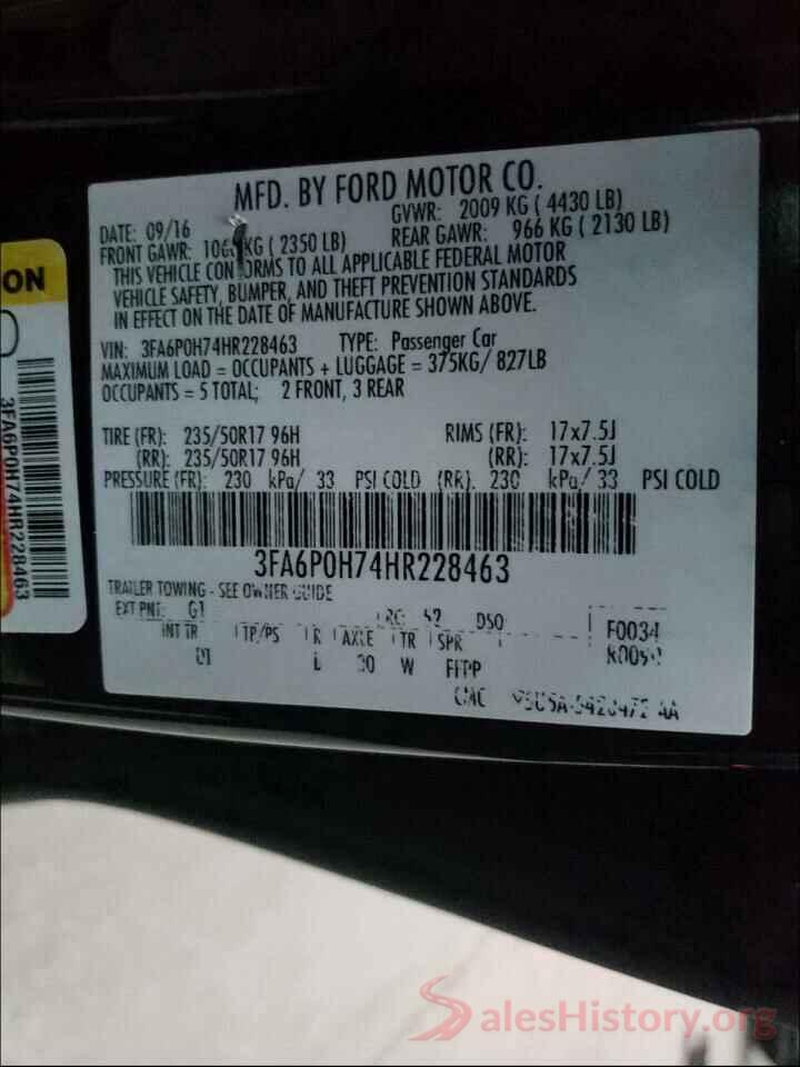 3FA6P0H74HR228463 2017 FORD FUSION