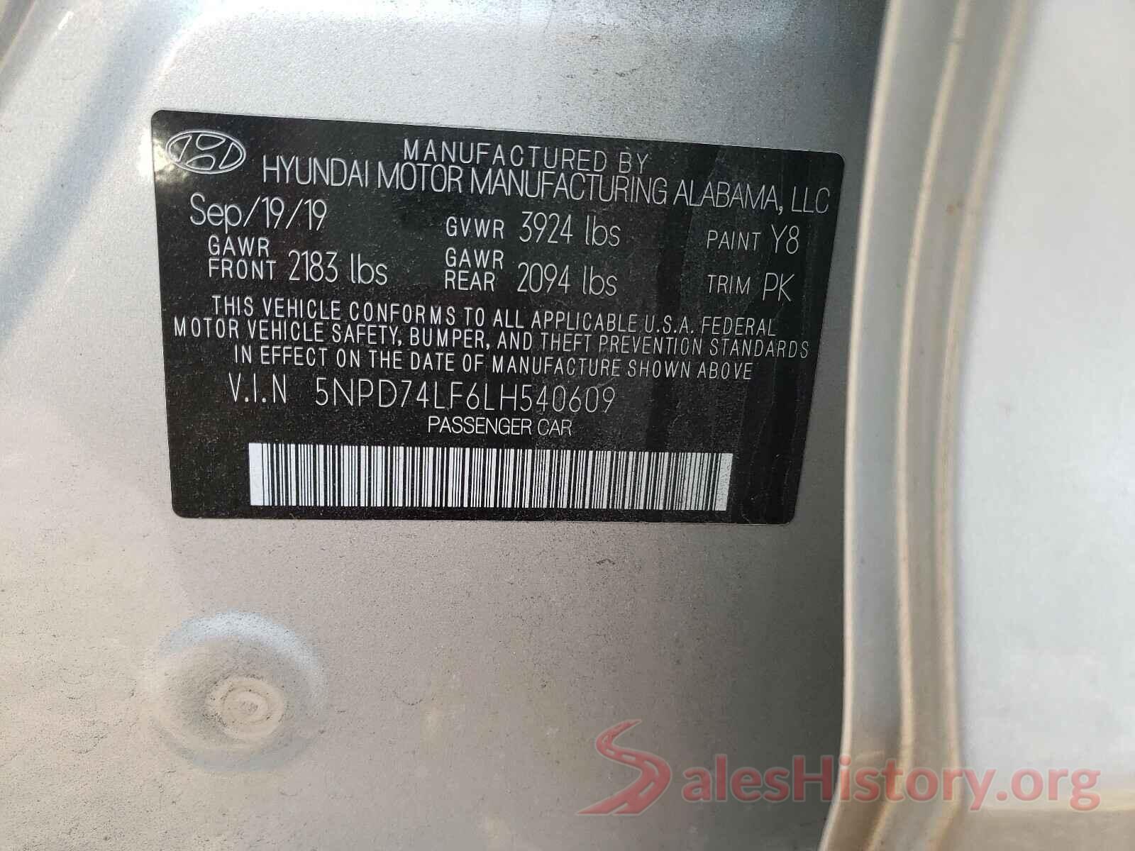 5NPD74LF6LH540609 2020 HYUNDAI ELANTRA