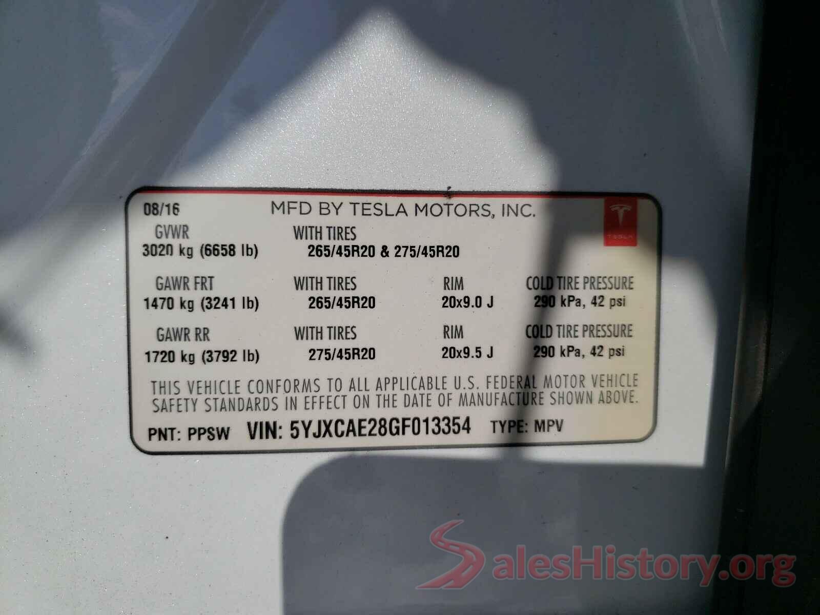 5YJXCAE28GF013354 2016 TESLA MODEL X