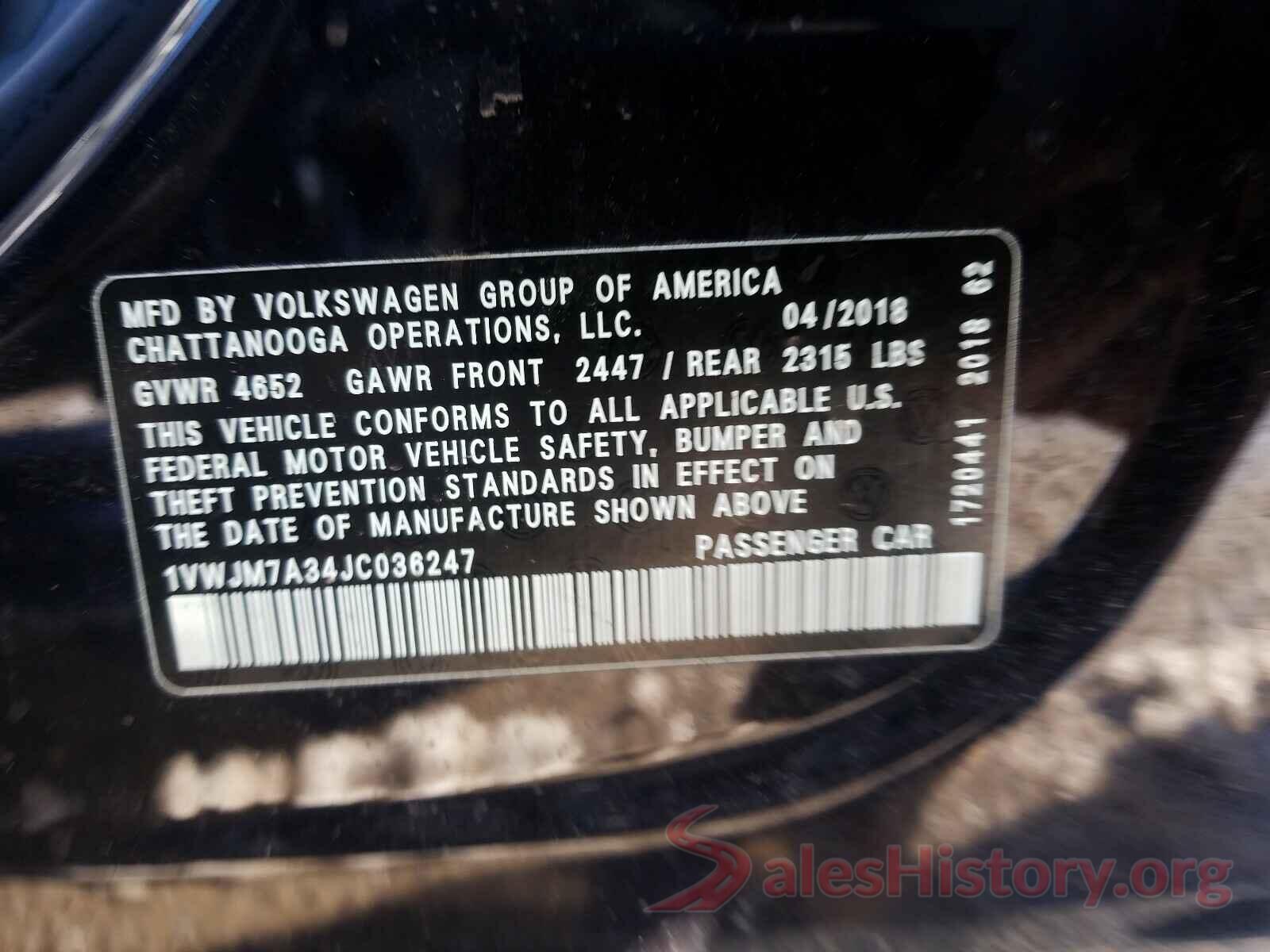 1VWJM7A34JC036247 2018 VOLKSWAGEN PASSAT