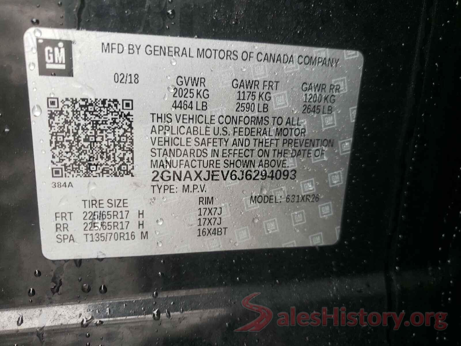 2GNAXJEV6J6294093 2018 CHEVROLET EQUINOX