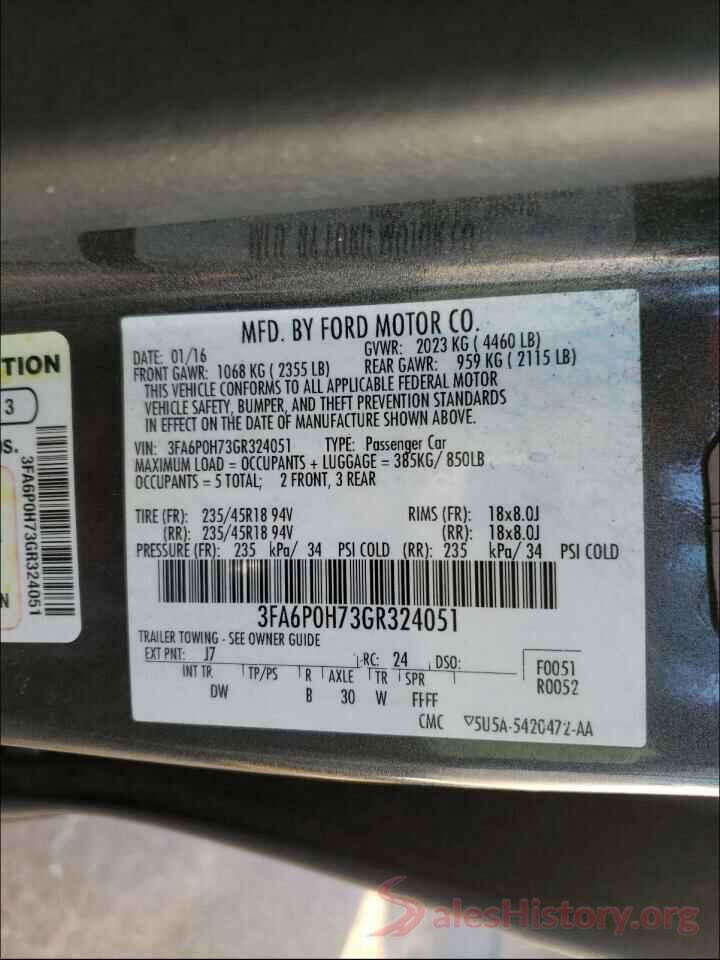 3FA6P0H73GR324051 2016 FORD FUSION