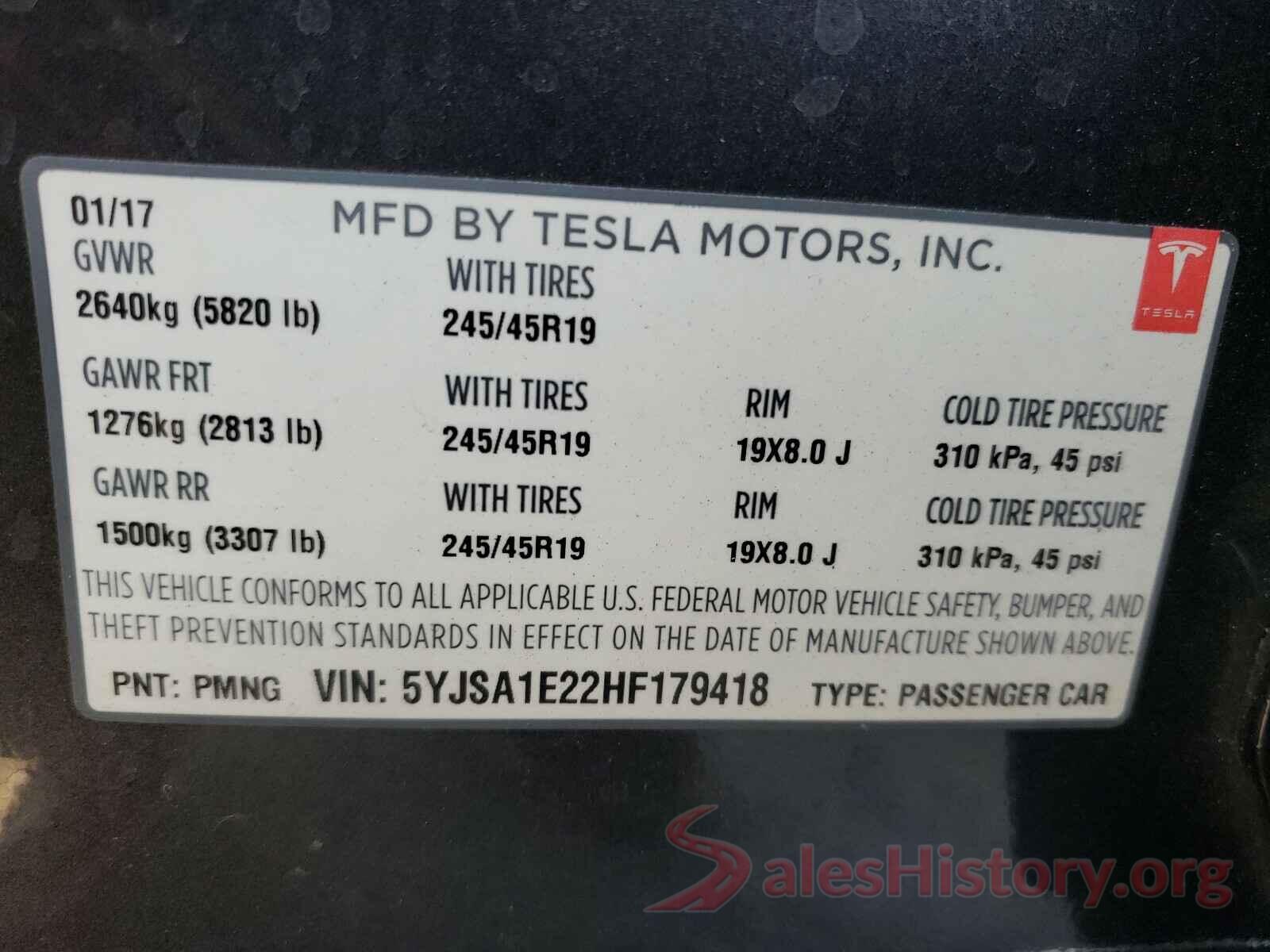 5YJSA1E22HF179418 2017 TESLA MODEL S