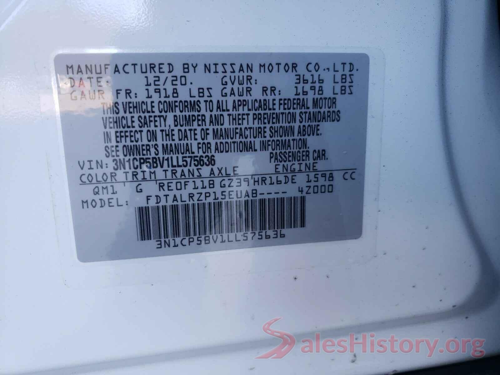 3N1CP5BV1LL575636 2020 NISSAN KICKS