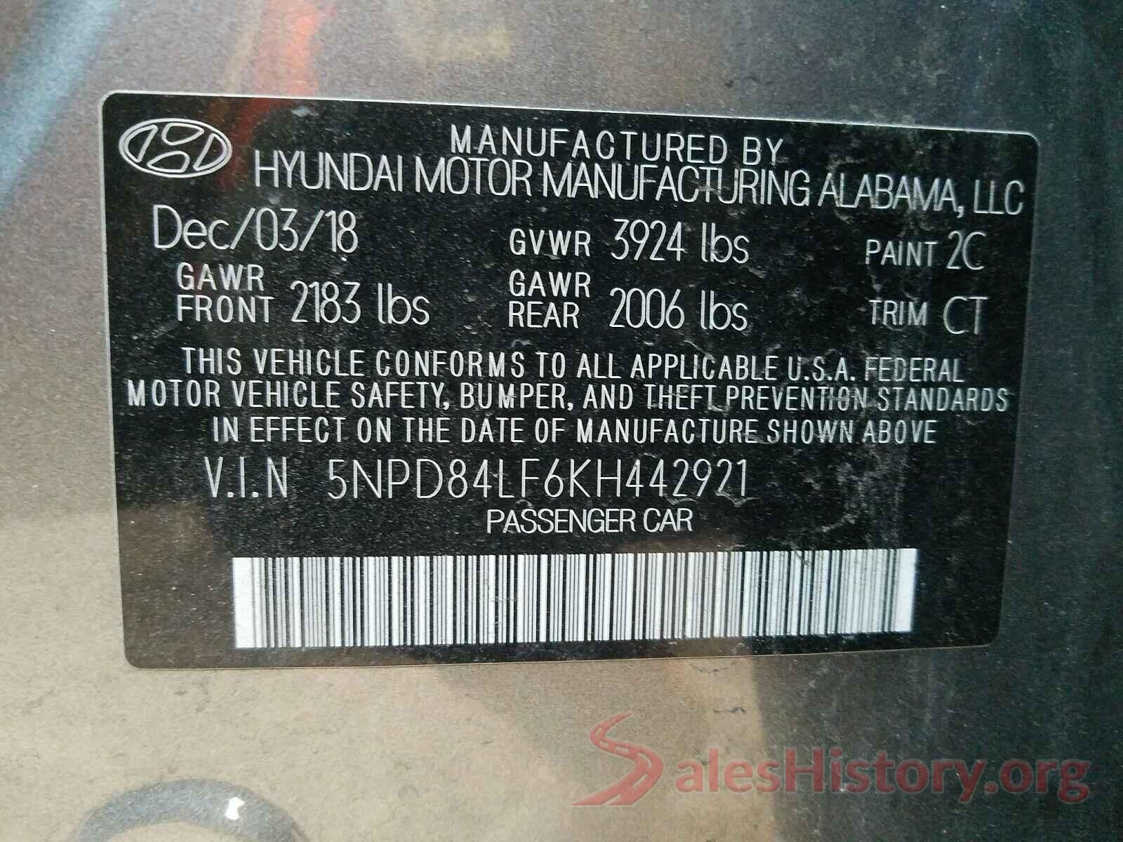 5NPD84LF6KH442921 2019 HYUNDAI ELANTRA