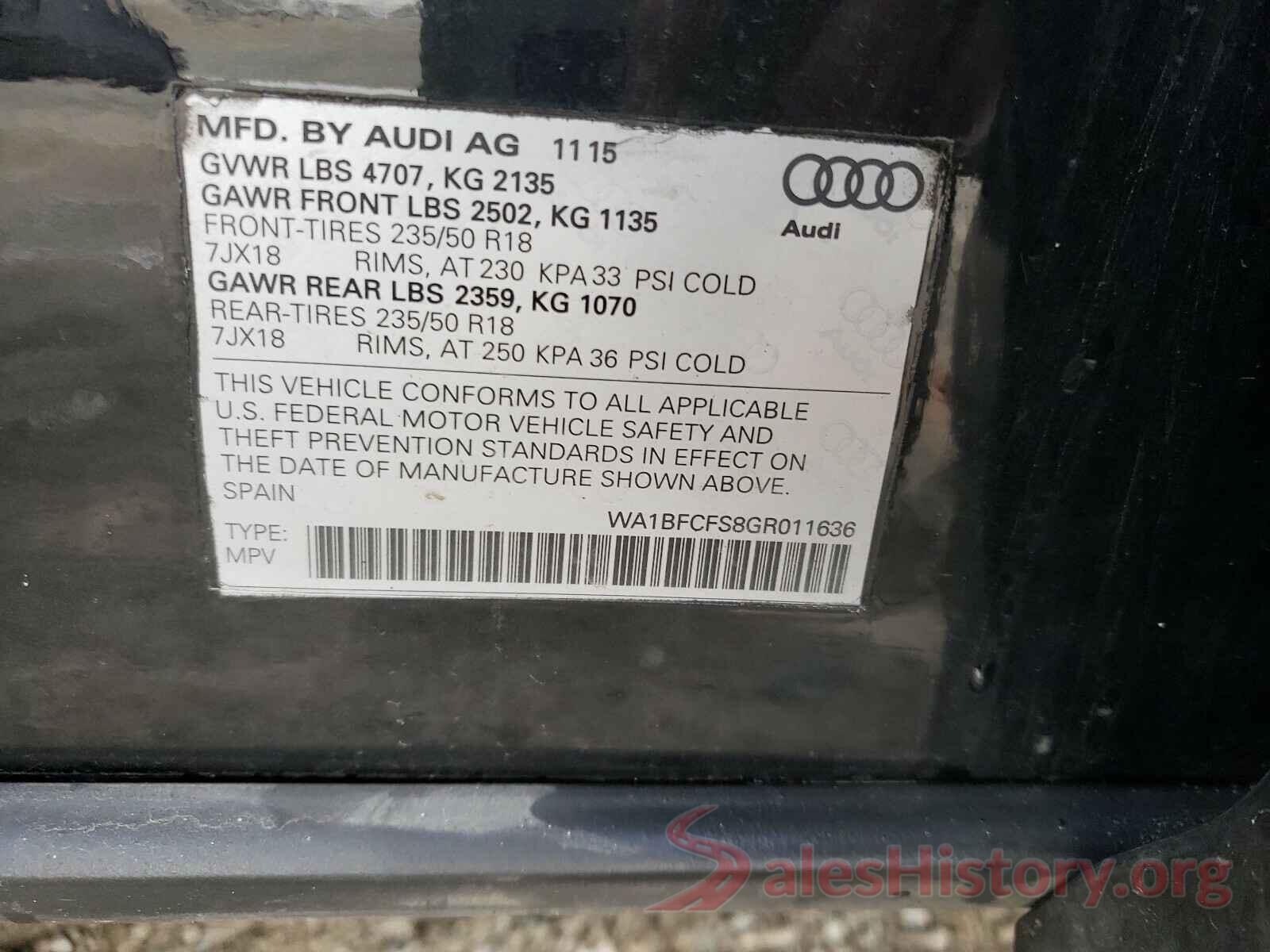 WA1BFCFS8GR011636 2016 AUDI Q3