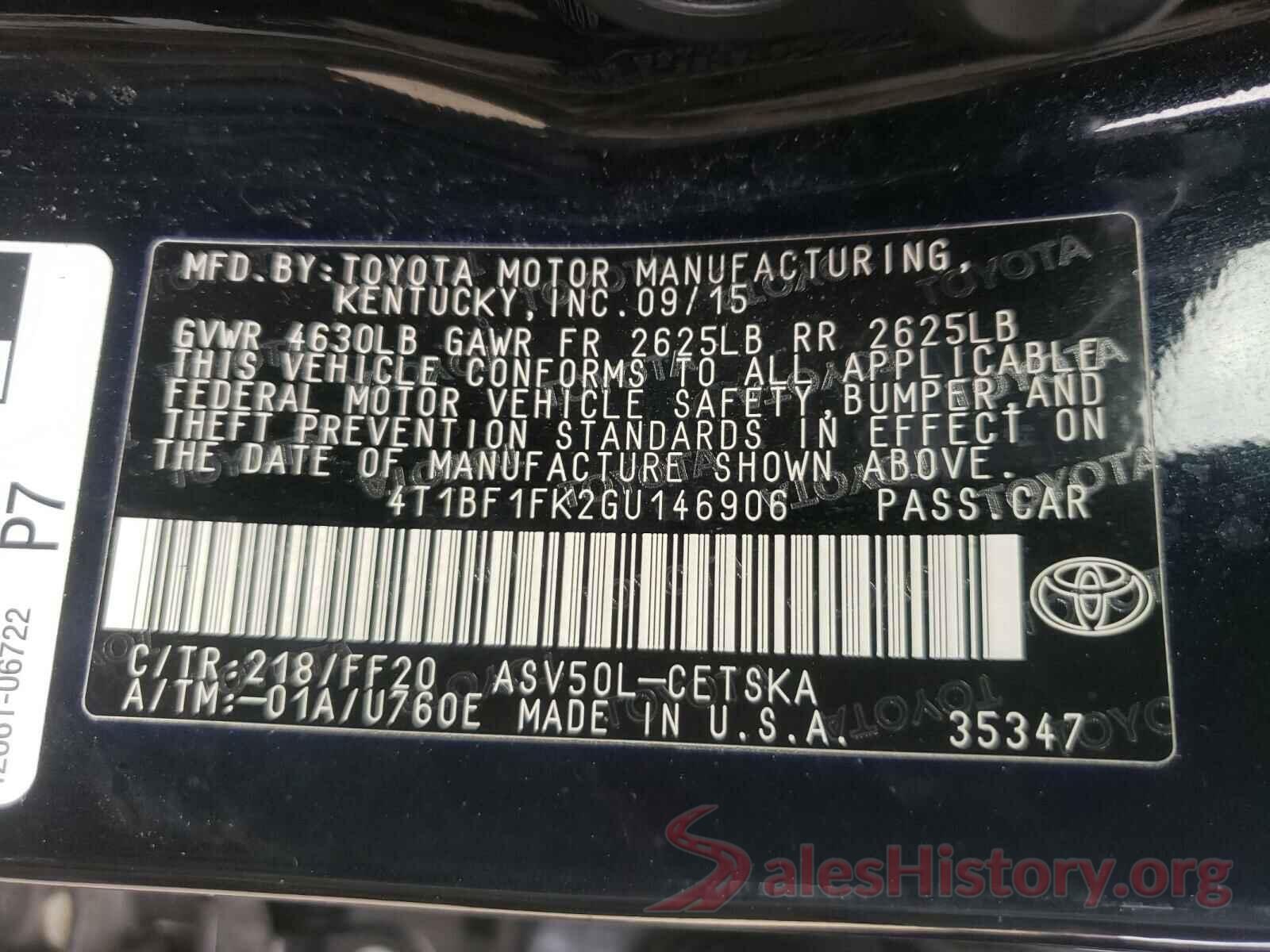 4T1BF1FK2GU146906 2016 TOYOTA CAMRY