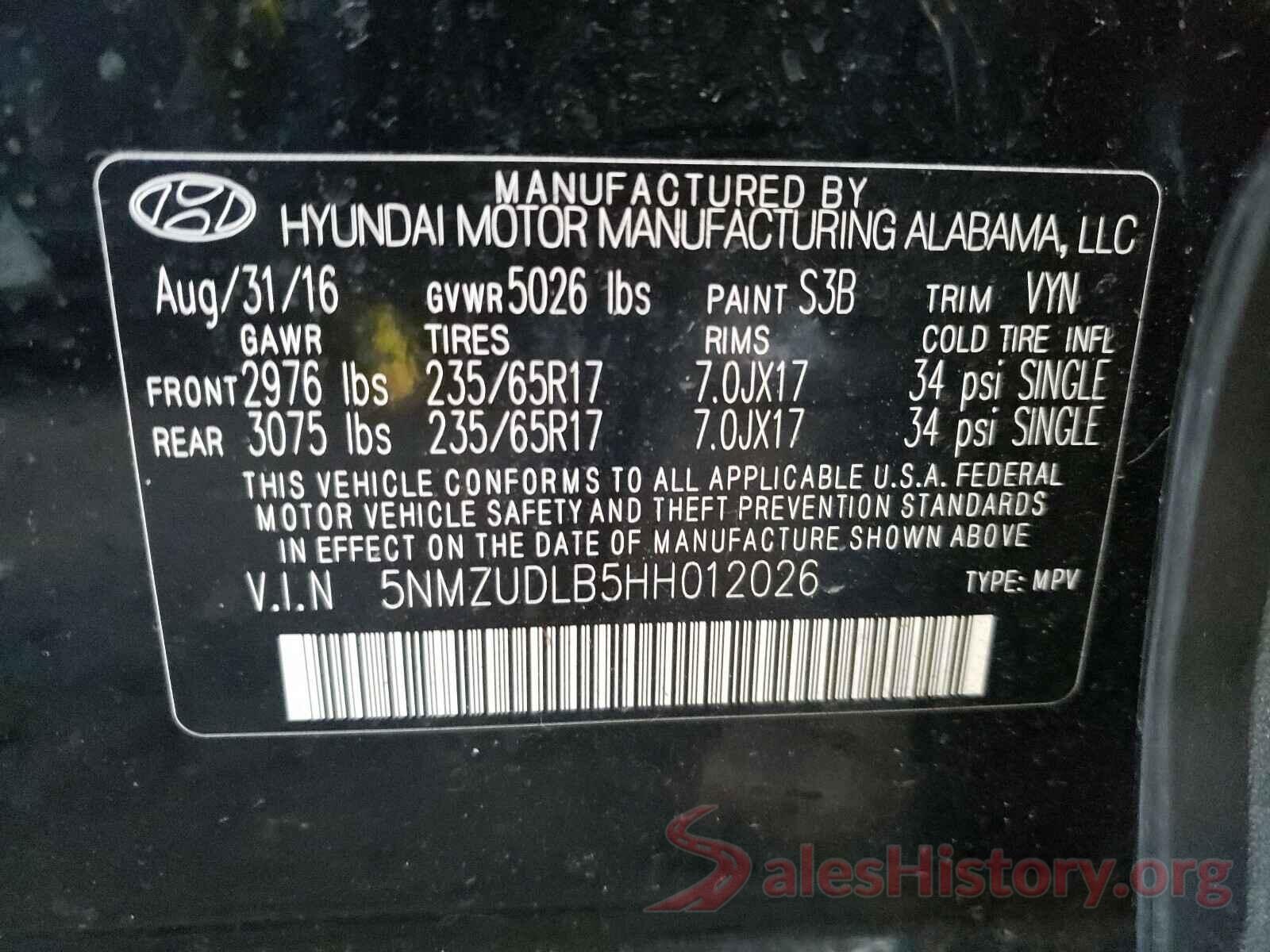 5NMZUDLB5HH012026 2017 HYUNDAI SANTA FE