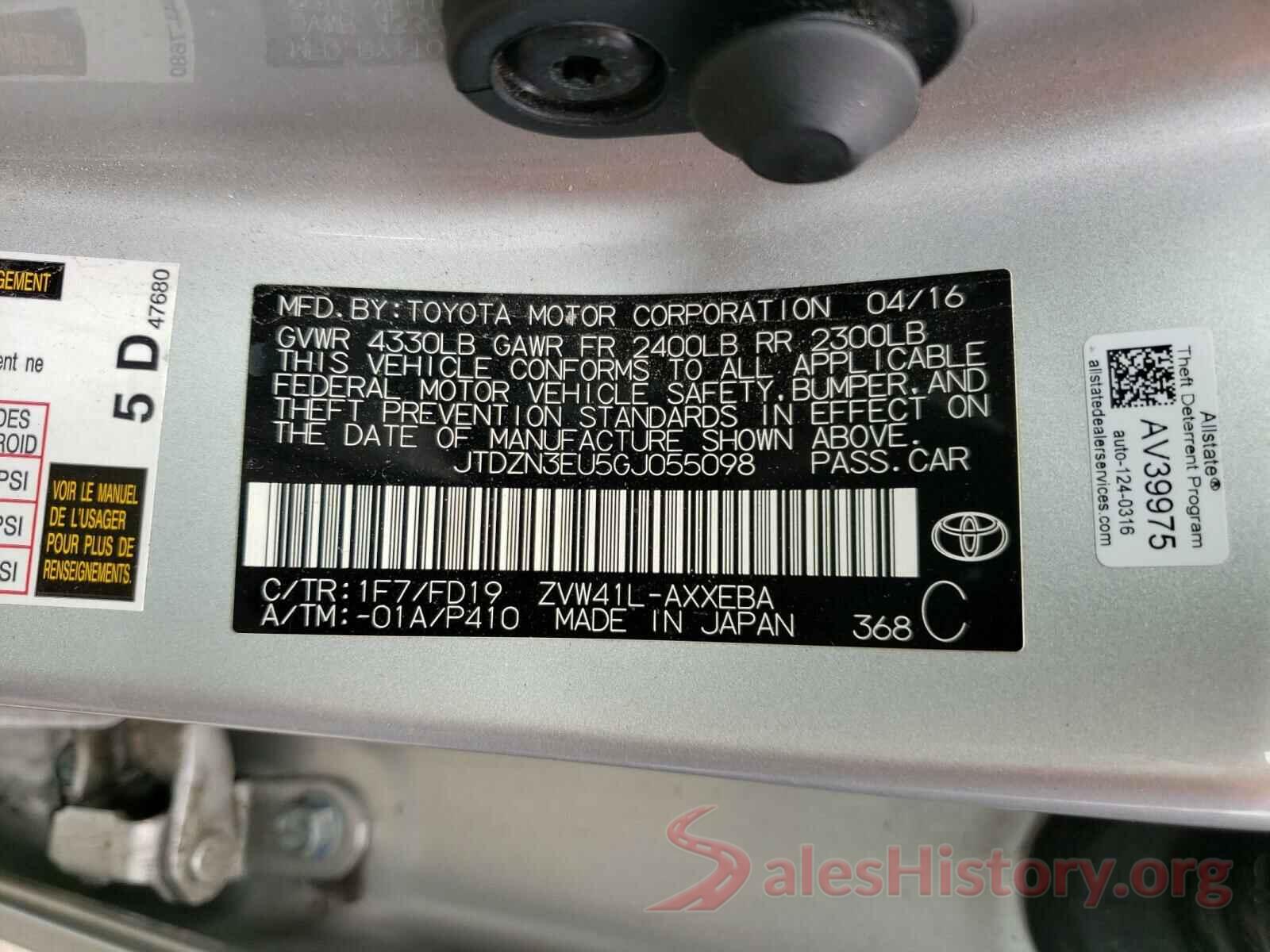 JTDZN3EU5GJ055098 2016 TOYOTA PRIUS