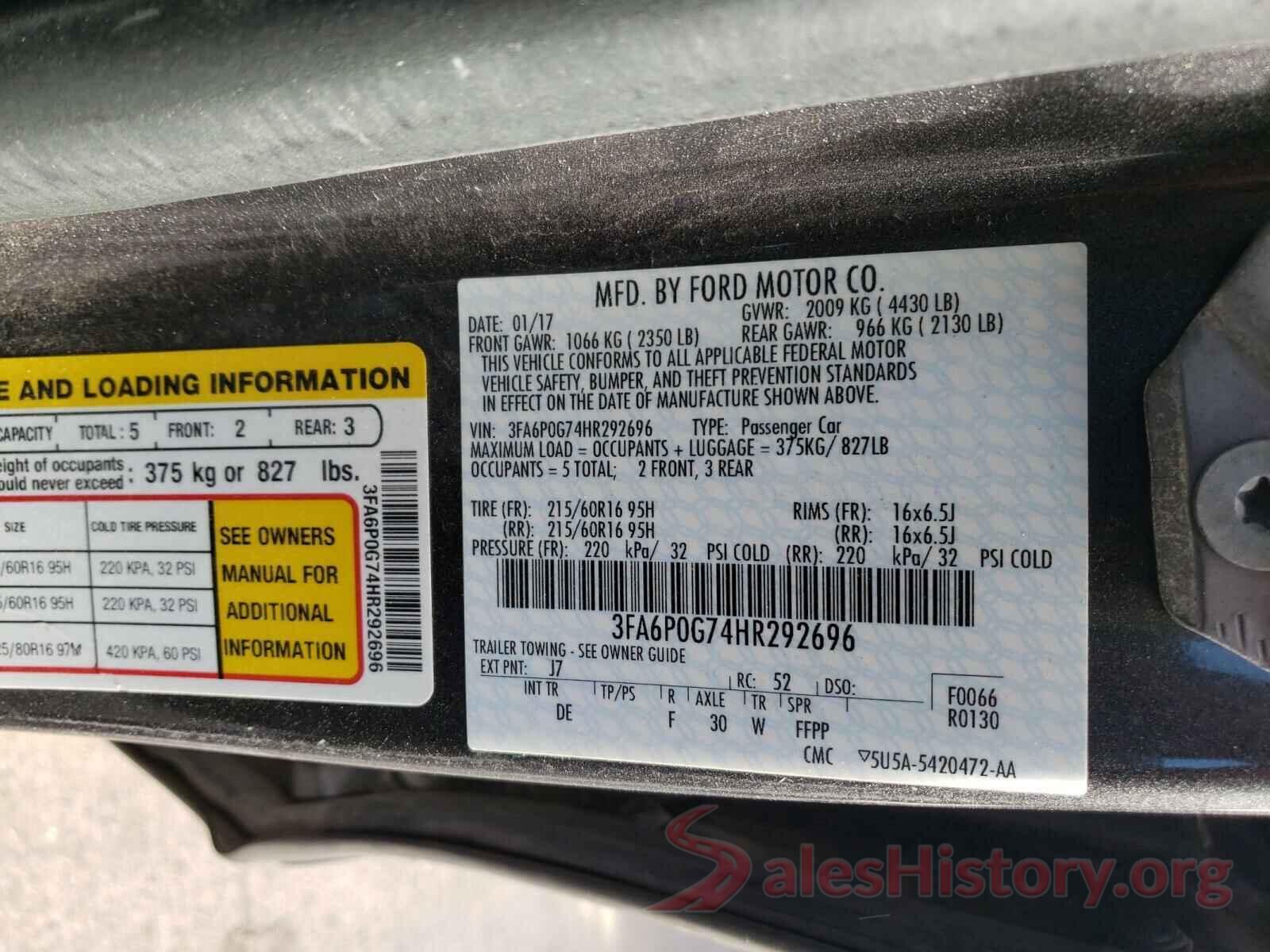 3FA6P0G74HR292696 2017 FORD FUSION