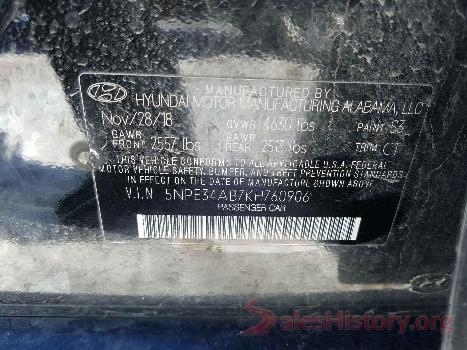 5NPE34AB7KH760906 2019 HYUNDAI SONATA