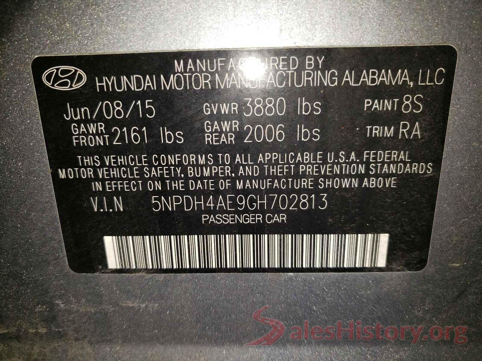 5NPDH4AE9GH702813 2016 HYUNDAI ELANTRA