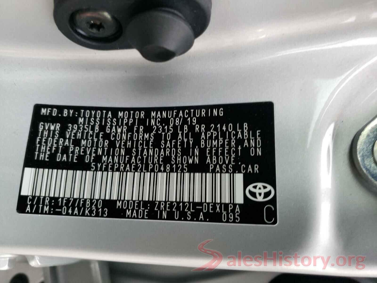 5YFEPRAE2LP048125 2020 TOYOTA COROLLA