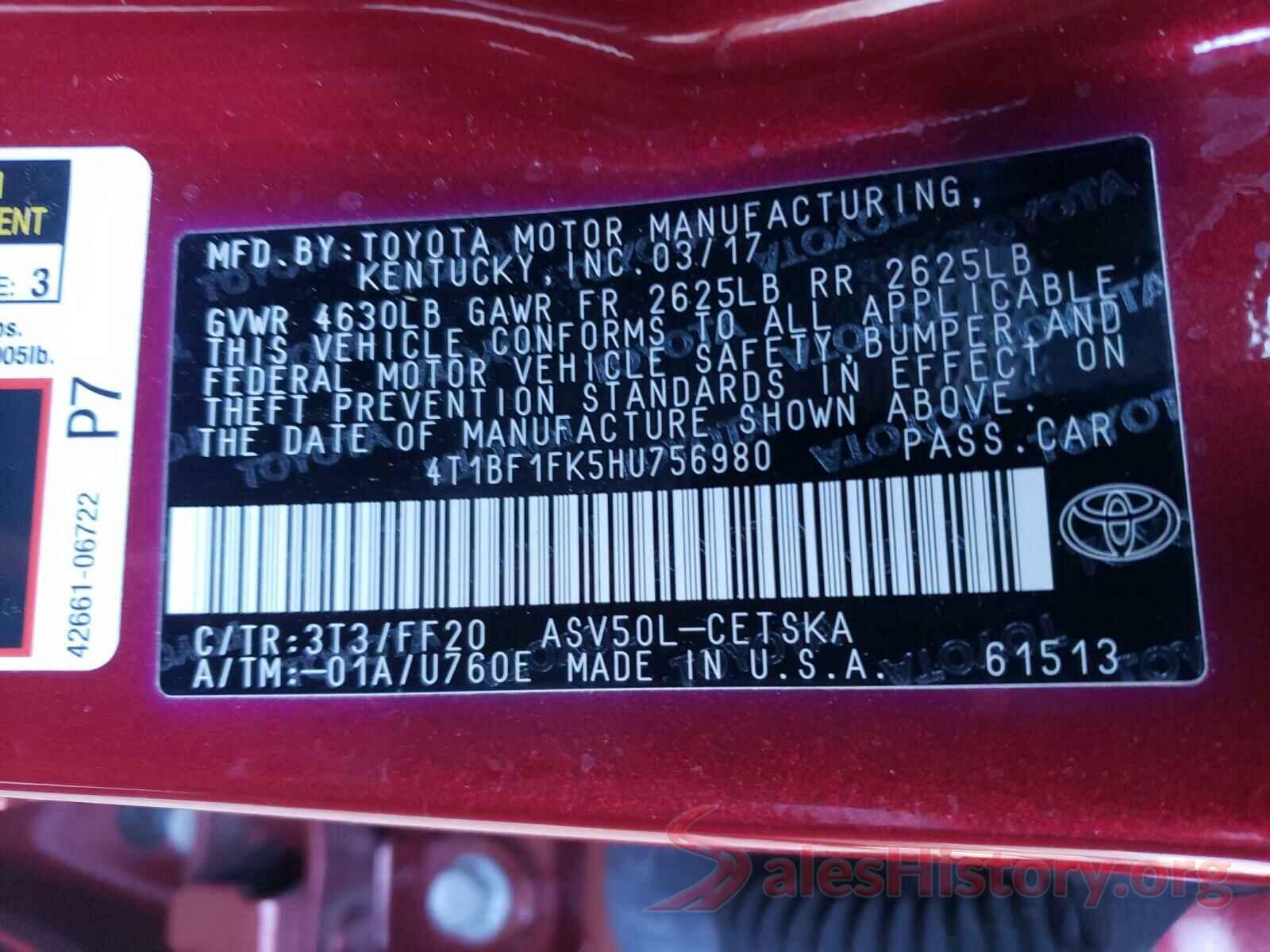 4T1BF1FK5HU756980 2017 TOYOTA CAMRY