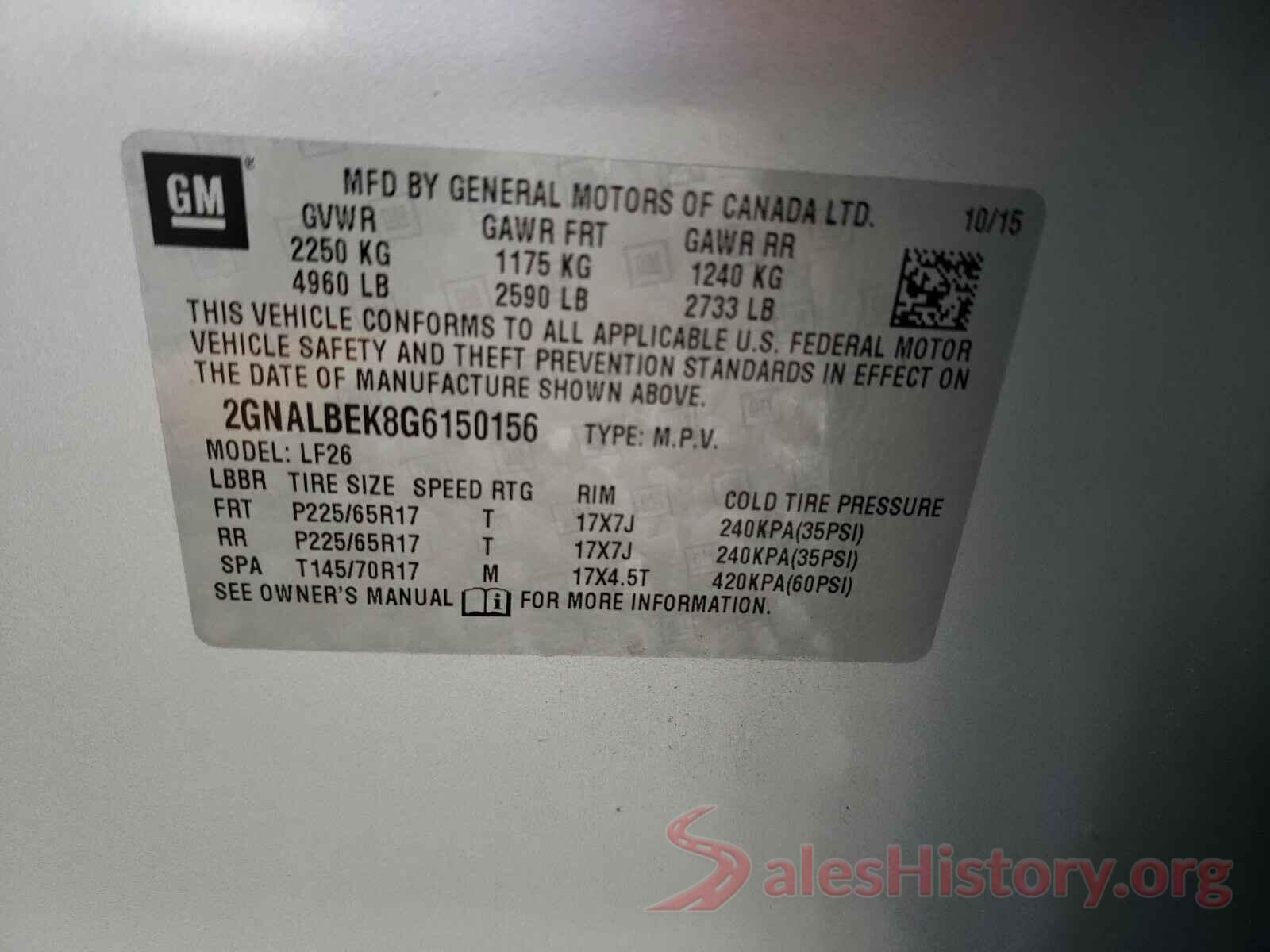 2GNALBEK8G6150156 2016 CHEVROLET EQUINOX