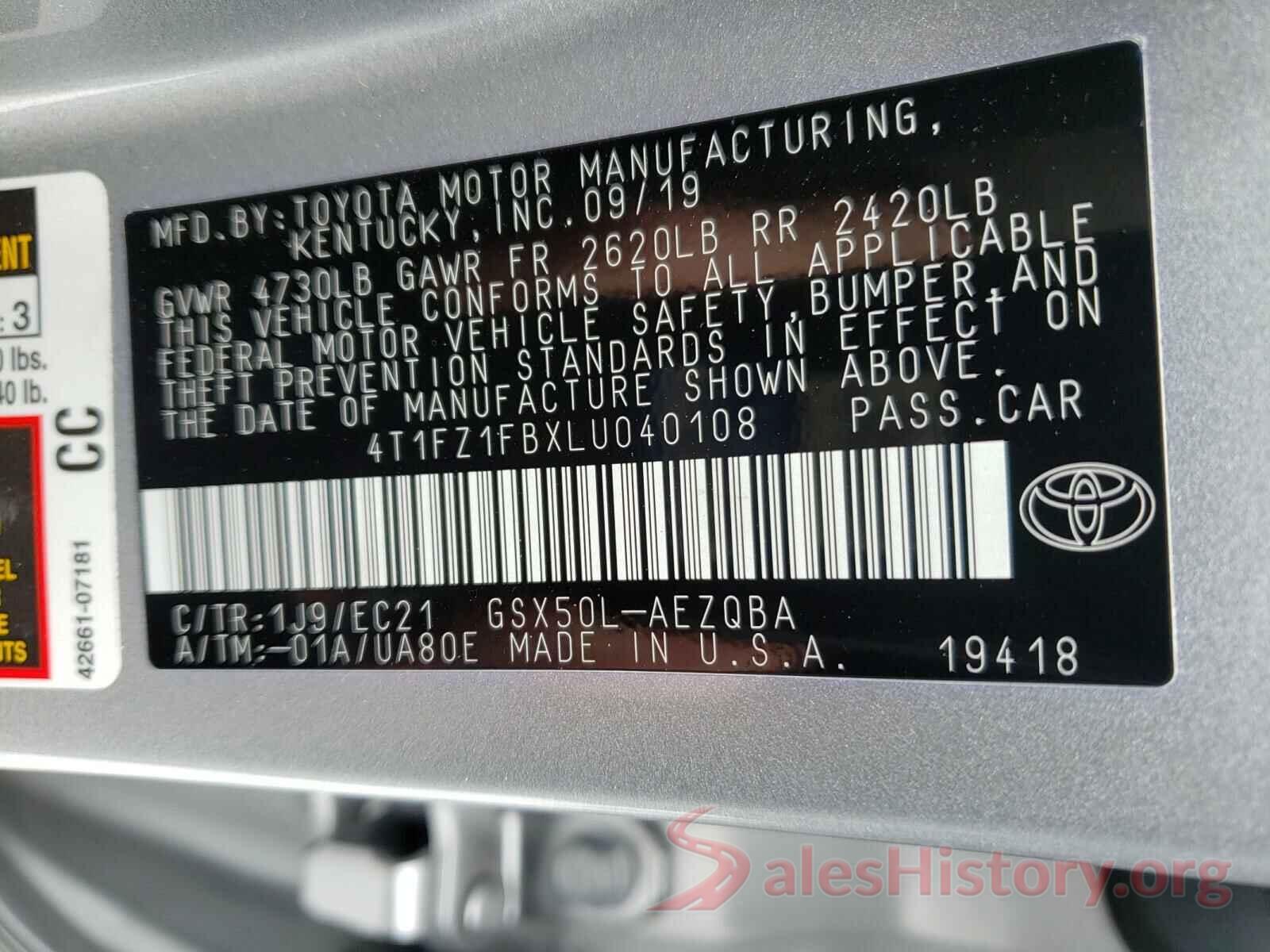 4T1FZ1FBXLU040108 2020 TOYOTA AVALON