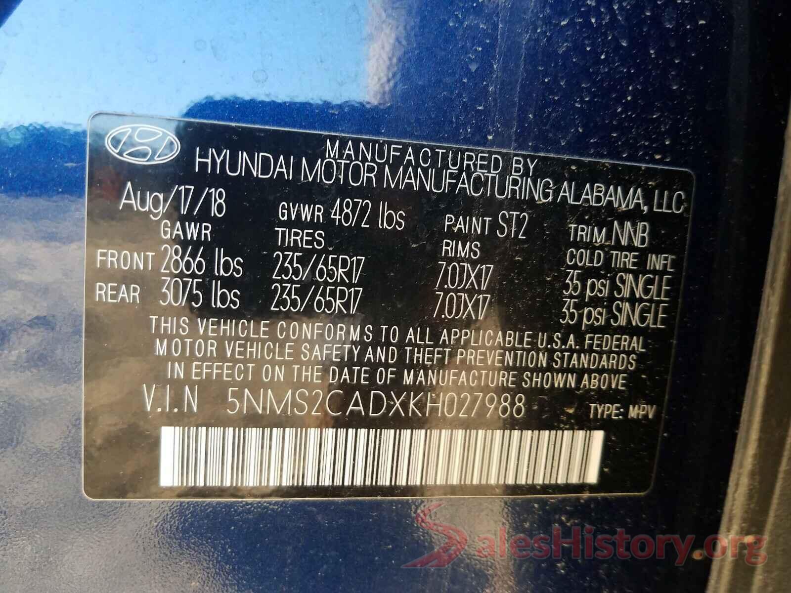 5NMS2CADXKH027988 2019 HYUNDAI SANTA FE