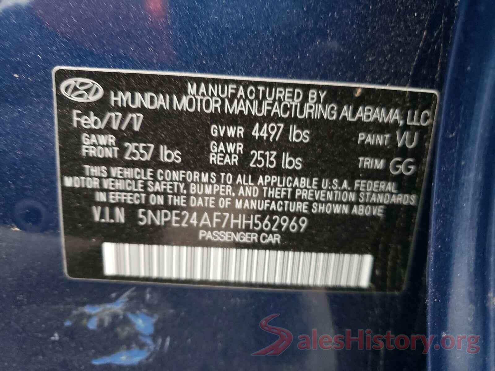 5NPE24AF7HH562969 2017 HYUNDAI SONATA