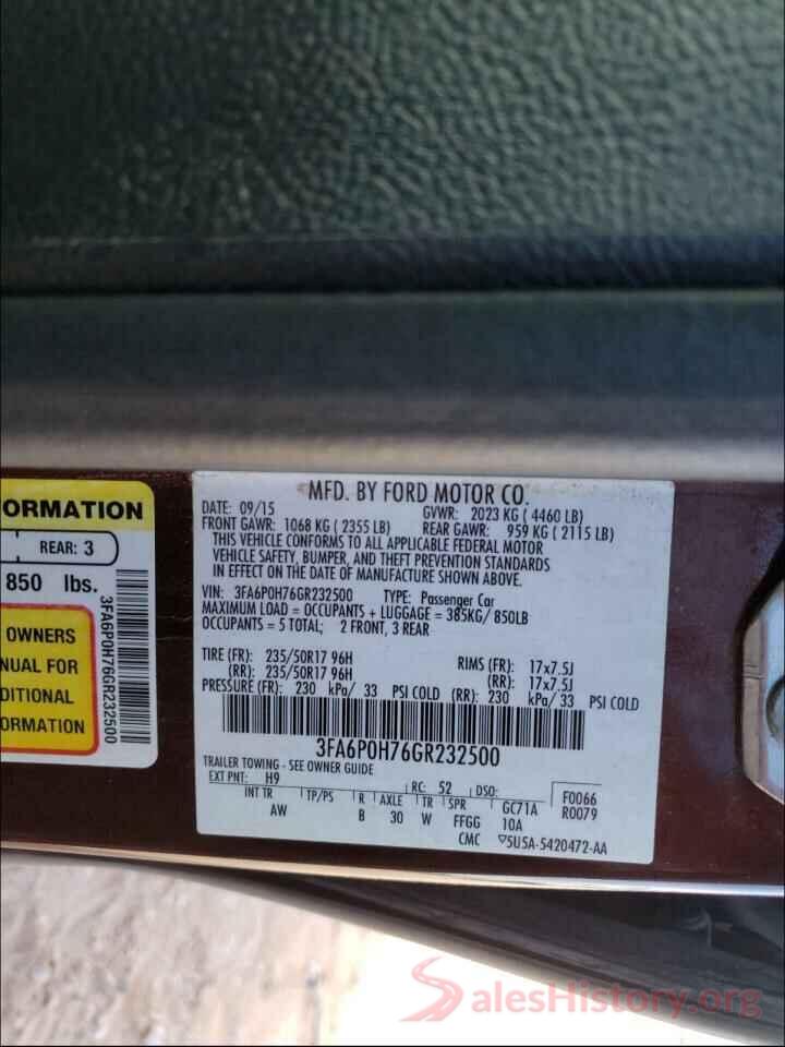 3FA6P0H76GR232500 2016 FORD FUSION