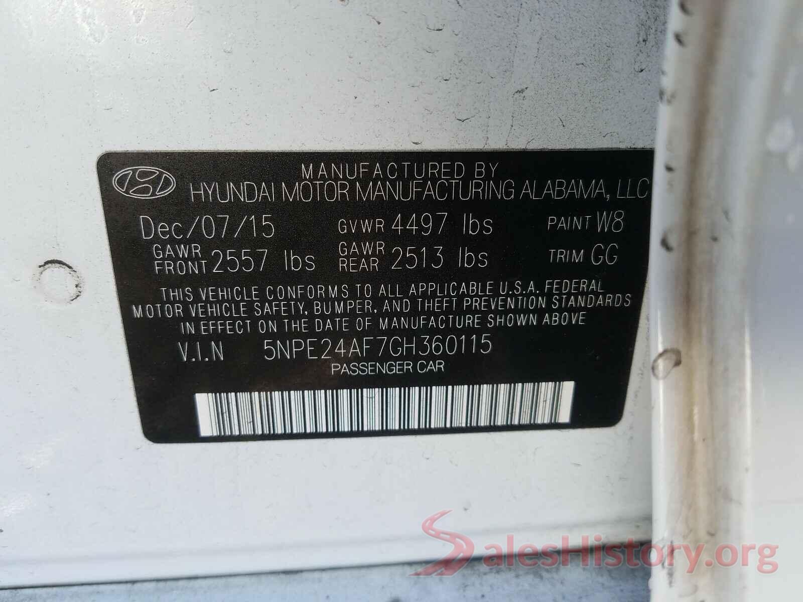 5NPE24AF7GH360115 2016 HYUNDAI SONATA