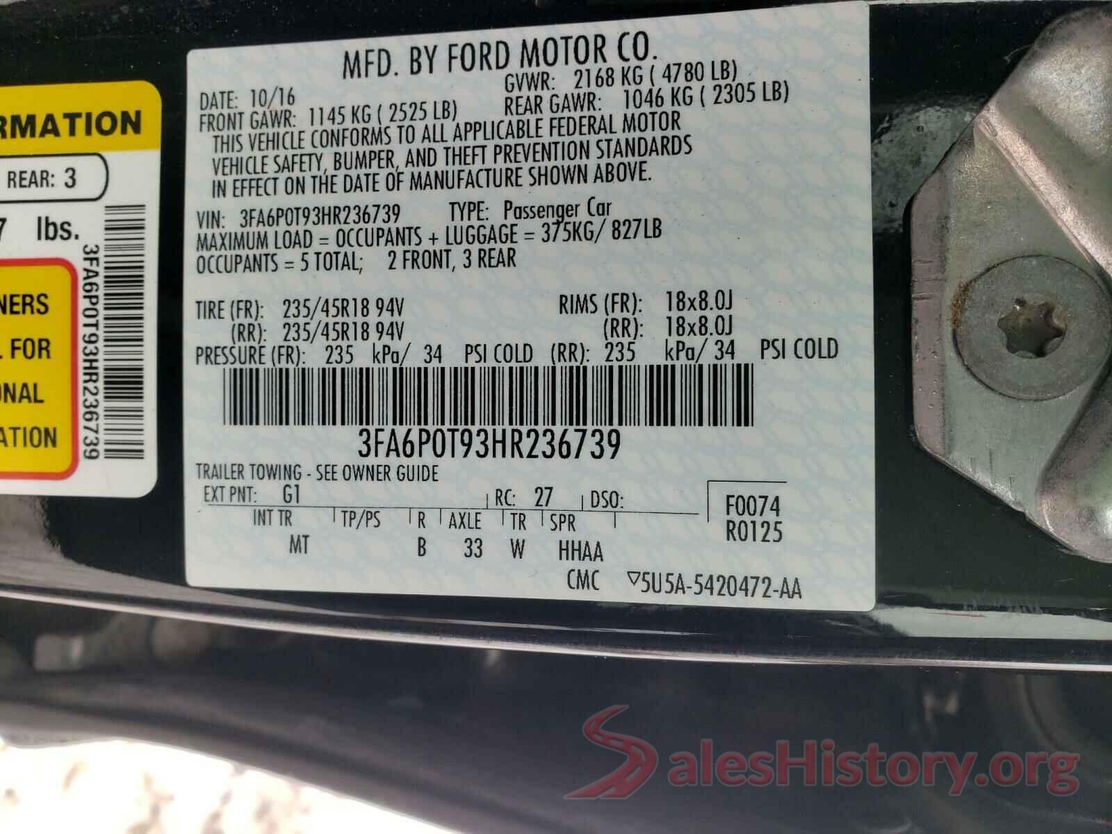 3FA6P0T93HR236739 2017 FORD FUSION