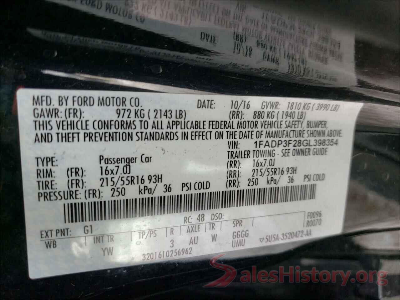 1FADP3F28GL398354 2016 FORD FOCUS