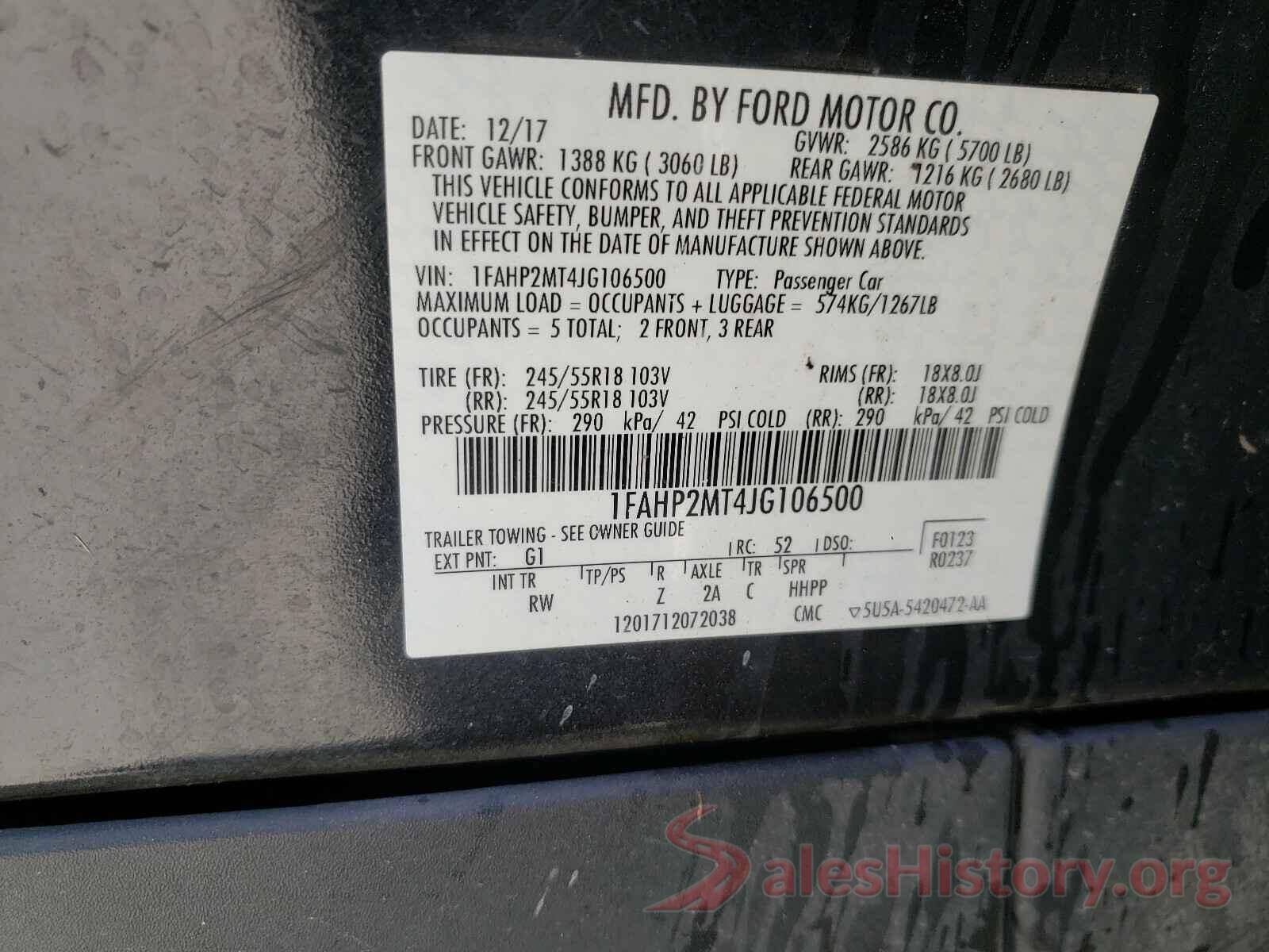 1FAHP2MT4JG106500 2018 FORD TAURUS