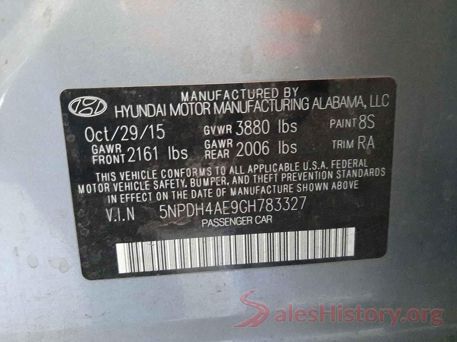 5NPDH4AE9GH783327 2016 HYUNDAI ELANTRA