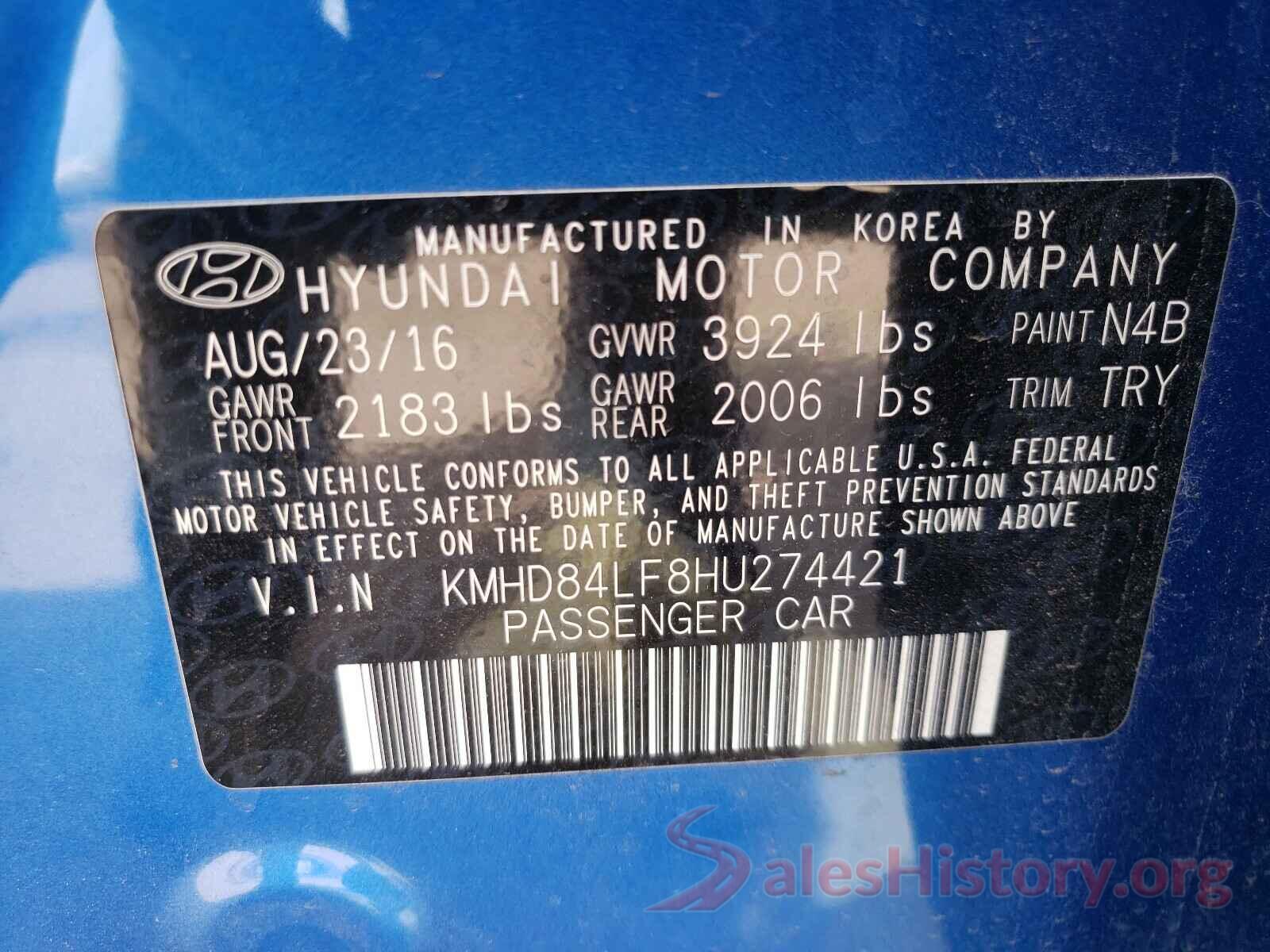 KMHD84LF8HU274421 2017 HYUNDAI ELANTRA